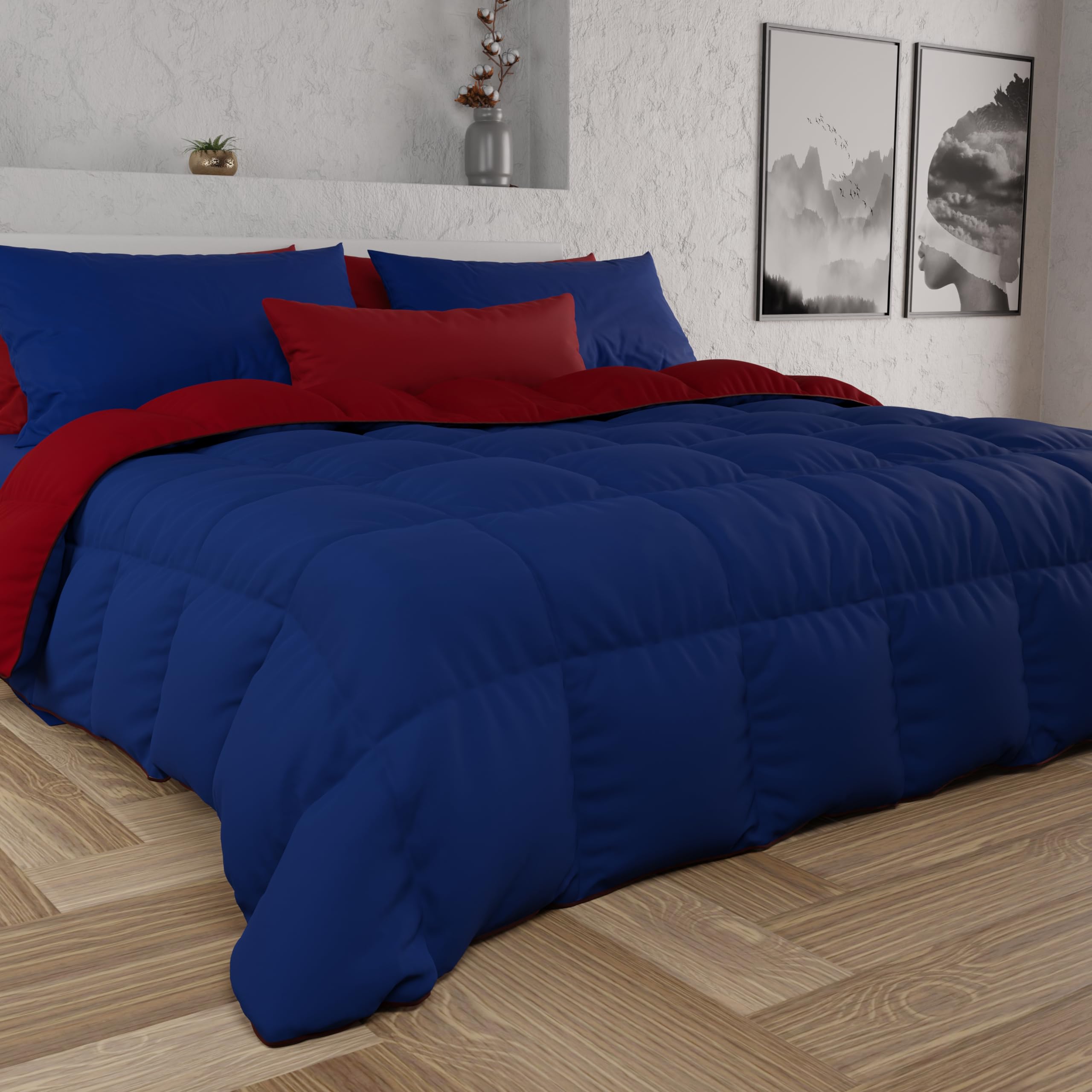 PETTI Artigiani Italiani - Trapunta Matrimoniale Maxi Invernale, Piumone Matrimoniale Maxi, Tinta Unita Double Face Blunotte Bordeaux 100% Made in Italy