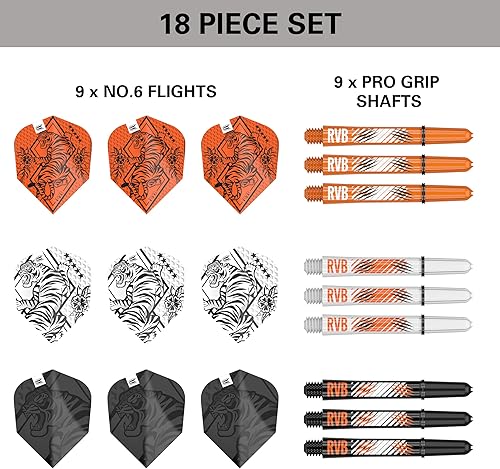 Miniatura 5 de Target Darts Raymond Van Barneveld Ink Design No.6 - Vuelos de dardos y vástagos intermedios (1.614 in) - 9 vuelos y 9 ejes en total