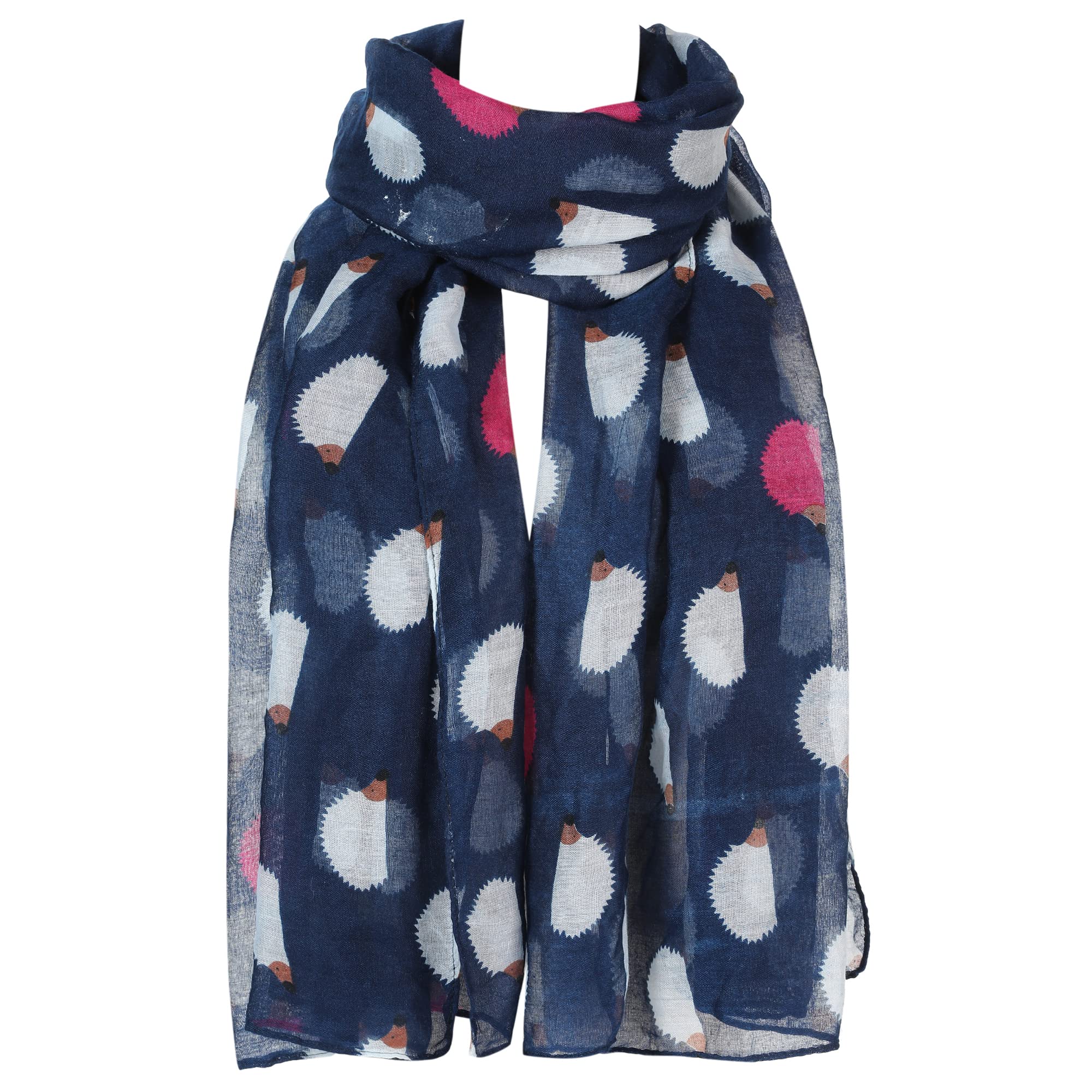 London Scarfs Hedgehog Print Design Lightweight Scarves for Women Large Size Lady Scarf (Navy)