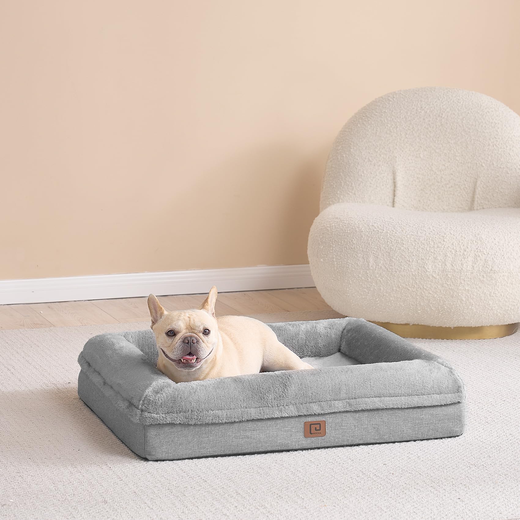 EHEYCIGA Memory Foam Orthopedic Dog Beds for Medium Dogs with 100 Foam Bolsters, Grey, 30x24