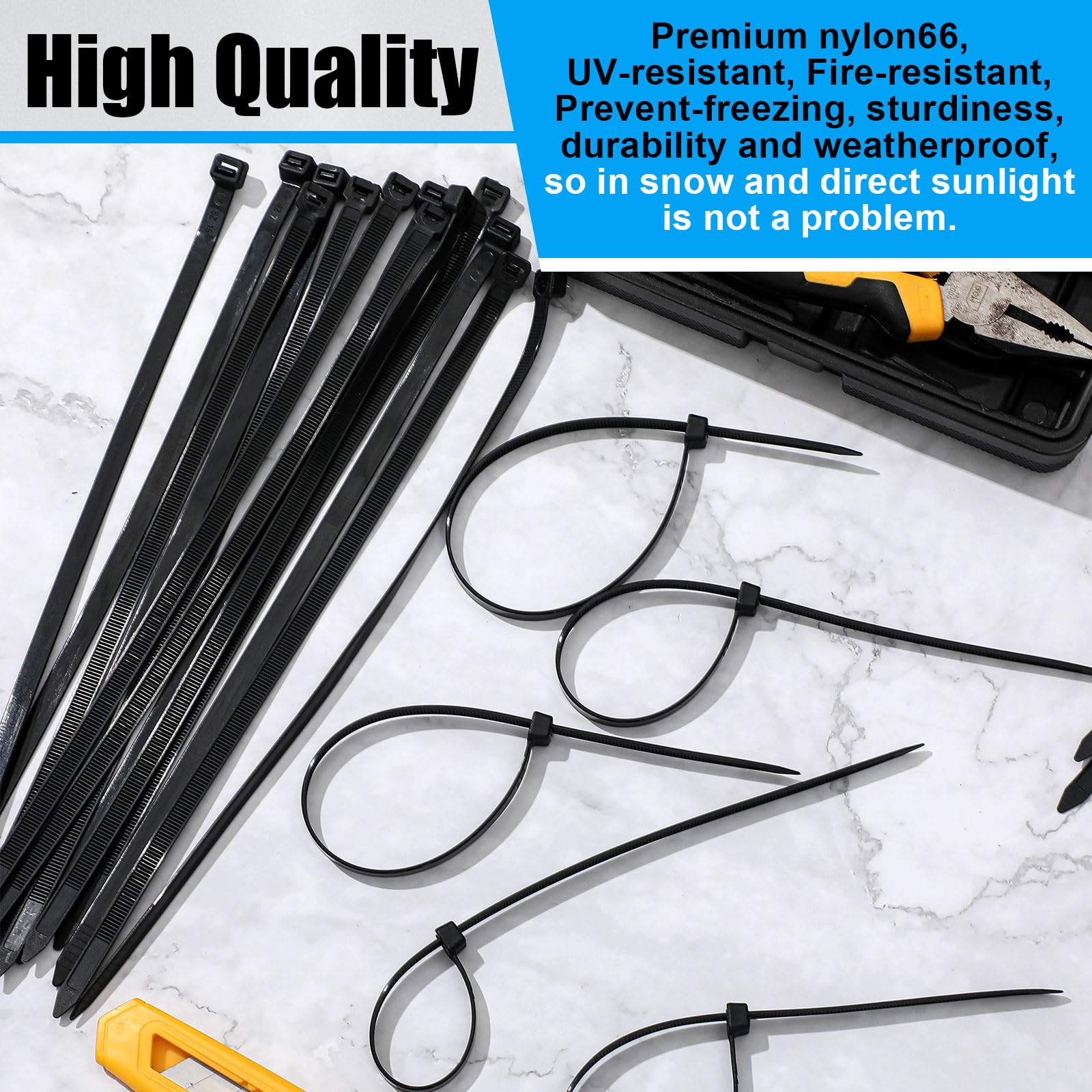 Reallnaive Kabelbinder aus Nylon, 30,5 cm, robust, 54,4 kg, Zugfestigkeit, schwarz, für drinnen und draußen, 1500 Stück