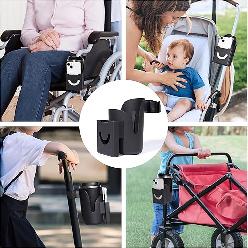 Miniatura 6 de Portavasos para silla de ruedas 2 en 1 con correa para andador y soporte para teléfono, compatible con Drive Medical Nitro Rollator Walkers