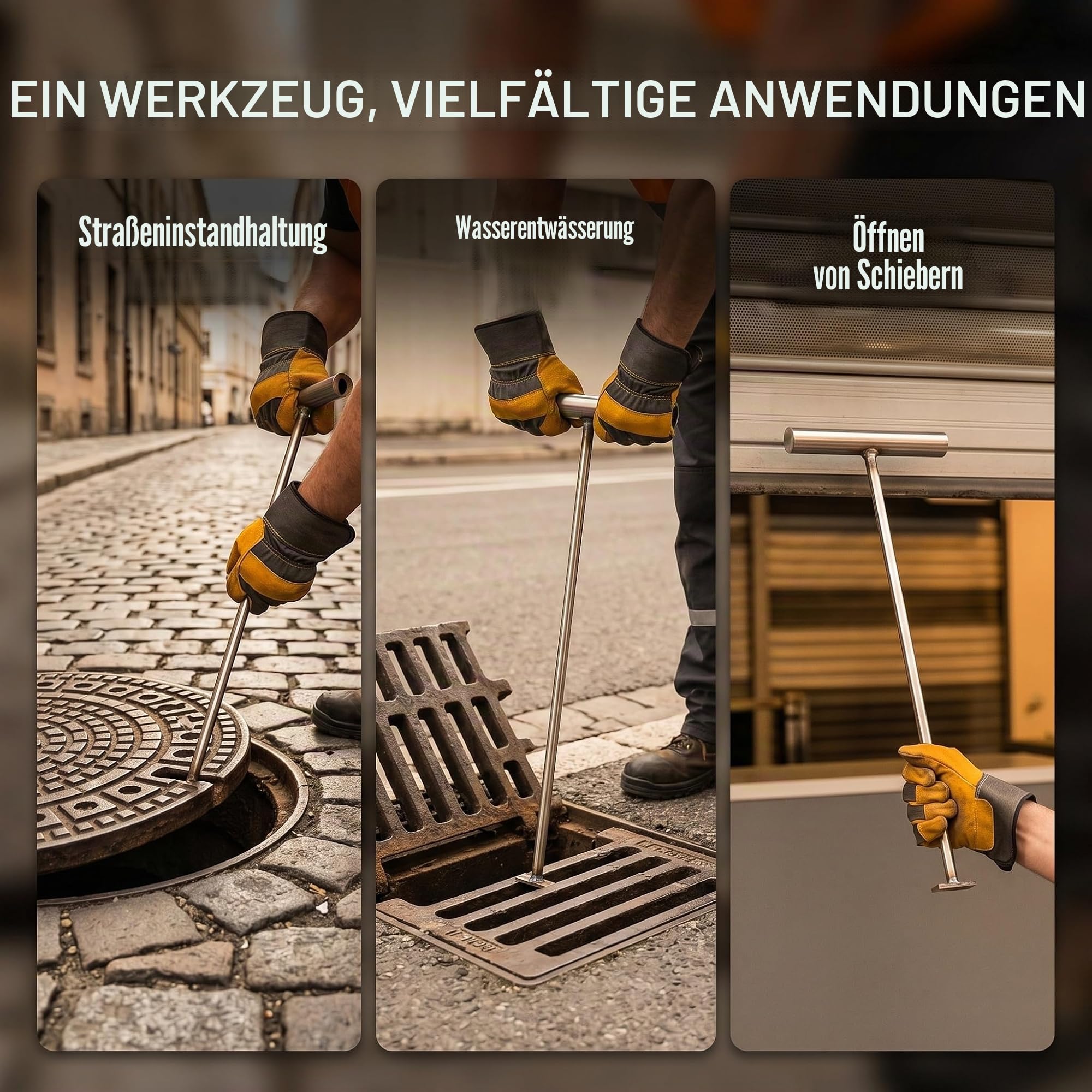 ULTECHNOVO Schachtdeckelhaken Aus Edelstahl T-Haken Hebewerkzeug 2 Stück Für Schachtabdeckungen Und Rollladentüren Mit Starkem Griff Und Vielseitiger Anwendung