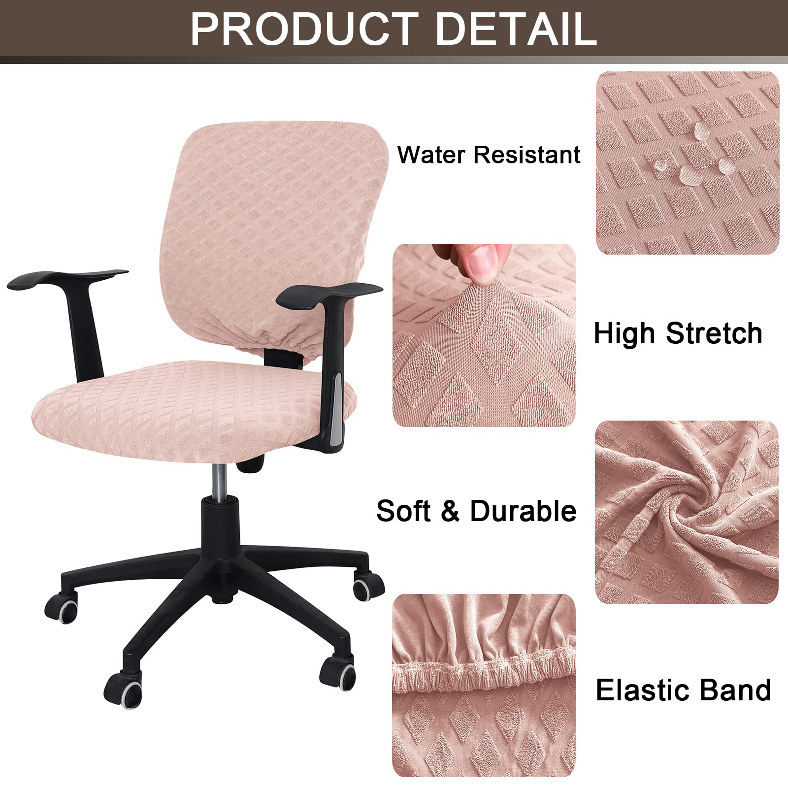 Celevingne Office Chair Cover Universal Rotating Chair Slipcovers Stretch Removable Protector Computer Chair Seat Cover (Pink, Chair Seat Cover + Backrest Cover)