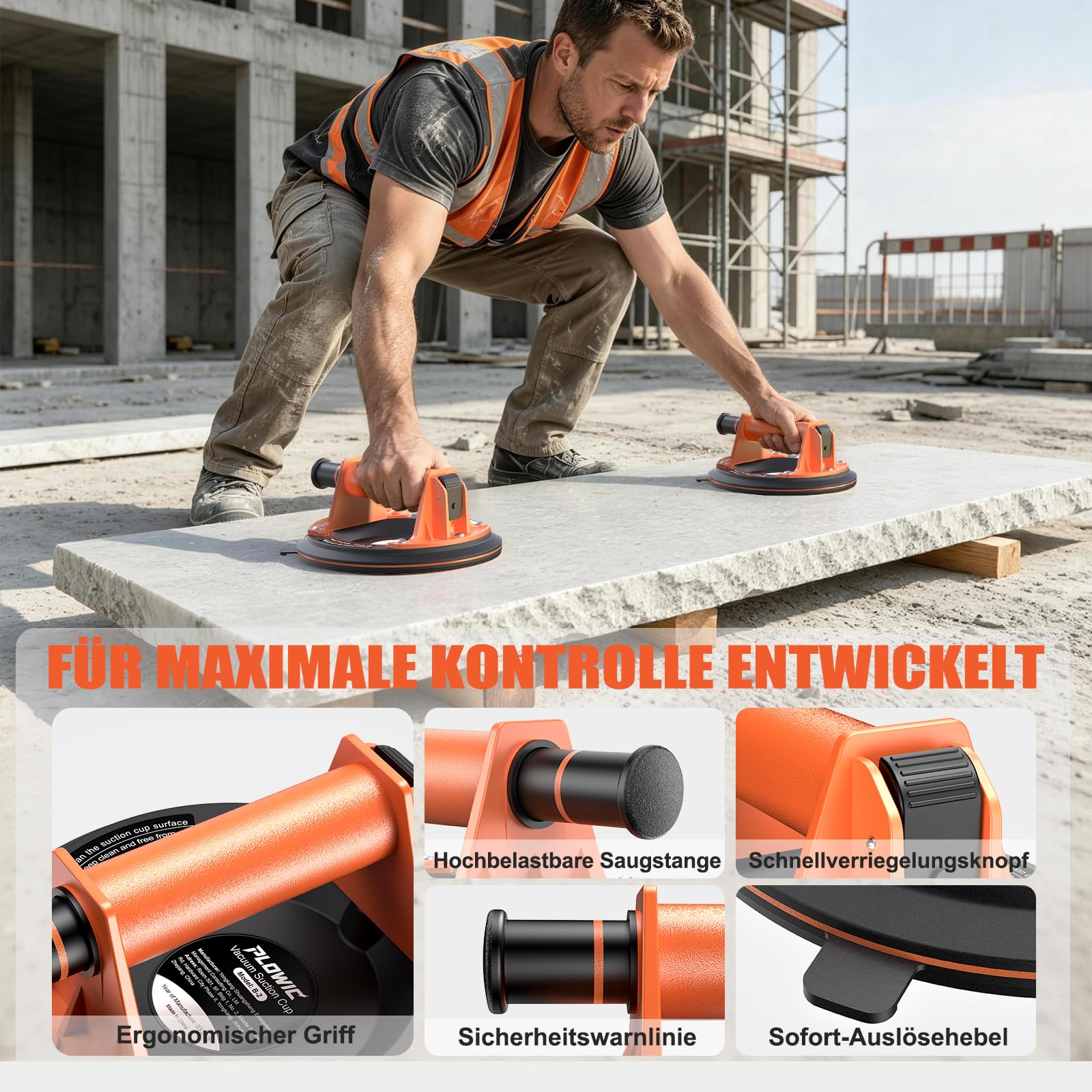 Saugnapf Saugheber, 8-Zoll Vakuumheber für Glas & Fliesen, 2er-Set | Vakuumheber mit Griffpumpe für Glas, Fliesen, Granit, Fenster und Windschutzscheiben bei Montage und Transport