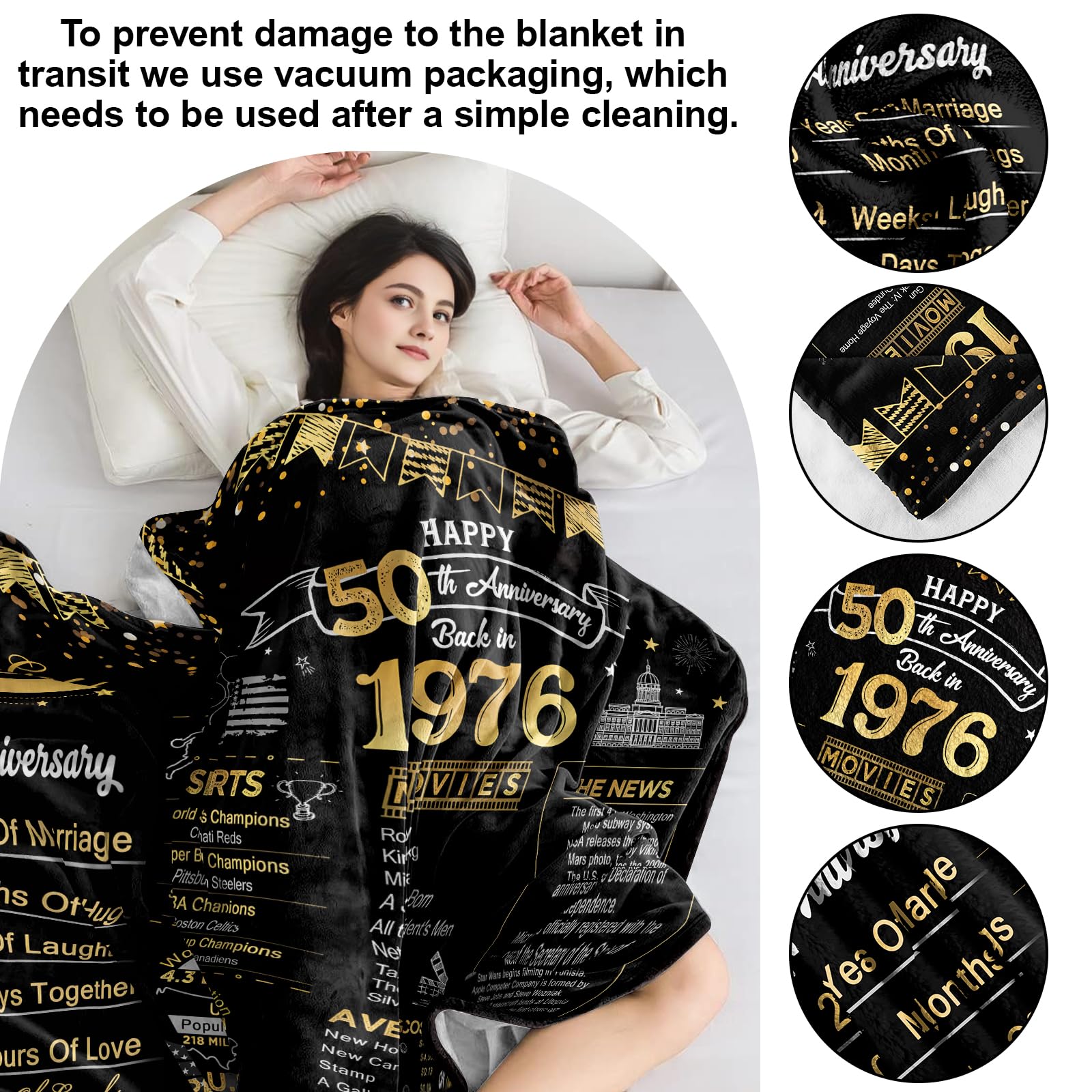 elseven 50th Anniversary Wedding Gift 50th Wedding for Her 50 Year Anniversary for Couples Wife Husband Best Anniversary Blanket Present Throw Blanket 50x60 Inch, Golden