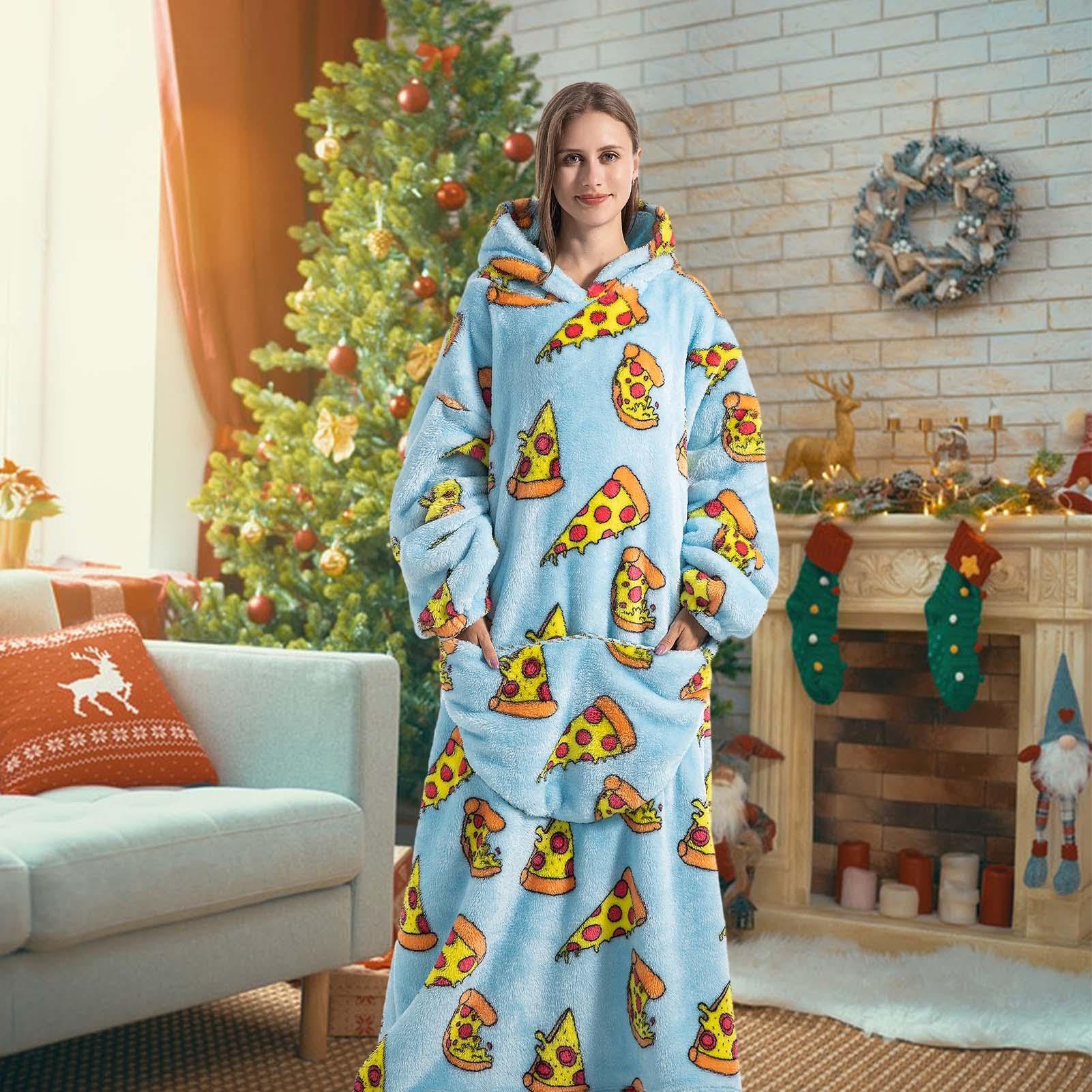 Coperta indossabile con cappuccio, allungabile, super morbida, con tasca, coperta con cappuccio, coperta indossabile in peluche per casa, divano, bambini