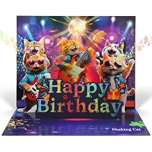 D24TIME Funny Musical Birthday Card Shaking Cat Pop Up Birthday Card with Music & LED Lights, 3D Disco Dancing Cat Birthday Gift for Men, Women, Husband, Wife, Kids, Dad