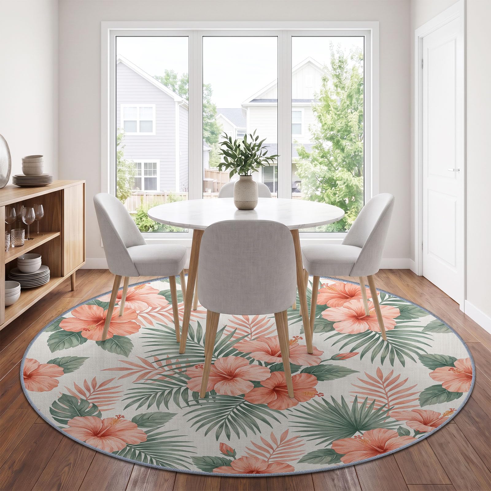 Alfombra redonda de pelo bajo con diseño de selva tropical, 160 cm, para