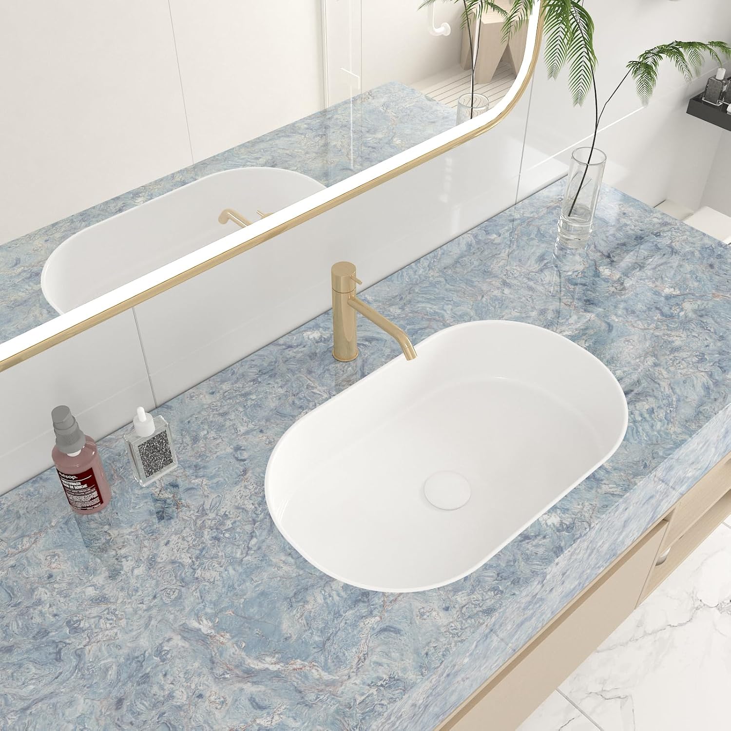 Glossy Cream Blue Marble Contact Paper Peel and Stick Countertops for Kitchen Bathroom Waterproof Marble Wallpaper 15.7"x472" Removable Blue Liquid Marble Vinyl Wrap for Cabinets Desk Shelf
