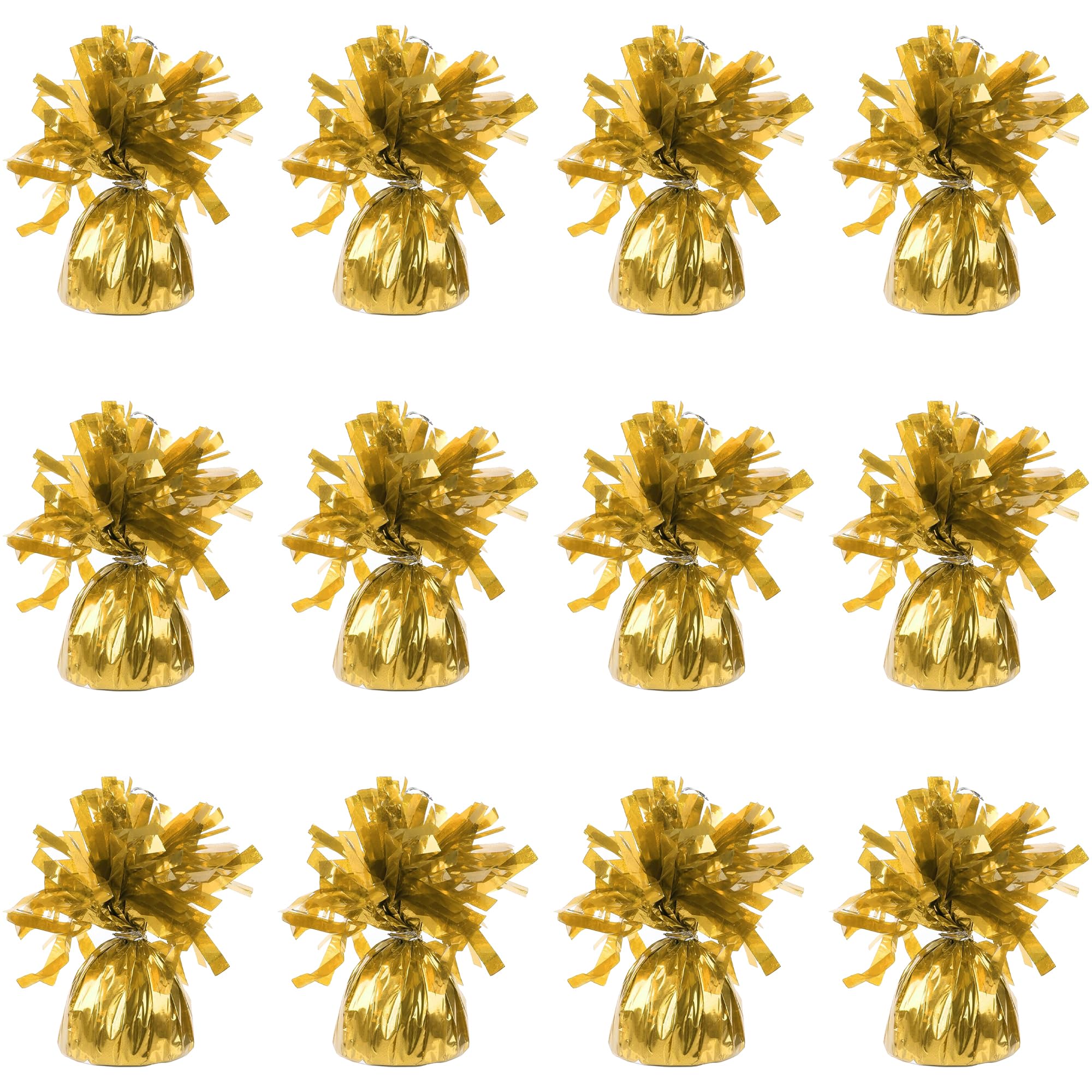 Foil Balloon Weights for Helium Balloons in Gold Foil - 12x 160g Heavy Balloon Weights Birthday Party Wedding Celebration Décor with Tassles