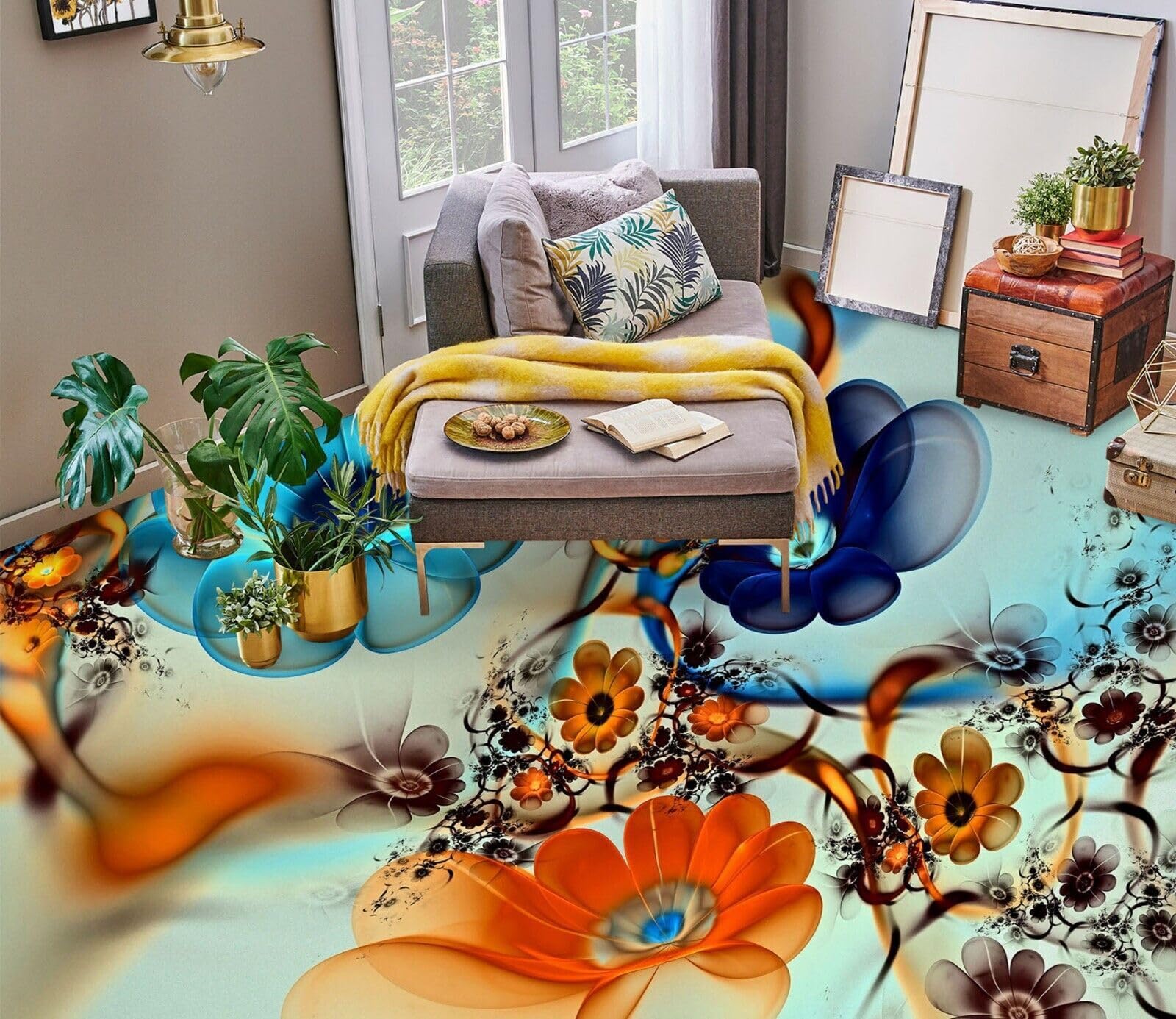 Cartel De Decoración De Piso Murales de papel pintado para suelo de pétalos de arte 3D, 250 * 175 cm 3D Murales Pegatinas Cuarto de baño Vinilo autoadhesivo Papel tapiz