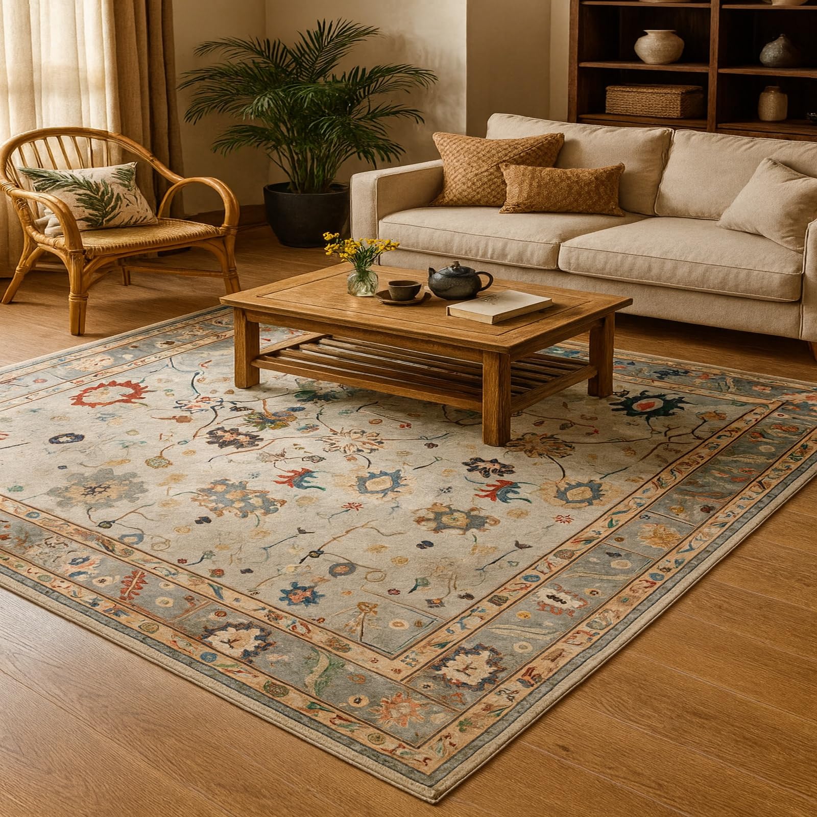 Tapis pour salon rectangulaire 80x120 cm multicouleur lavable et résistant