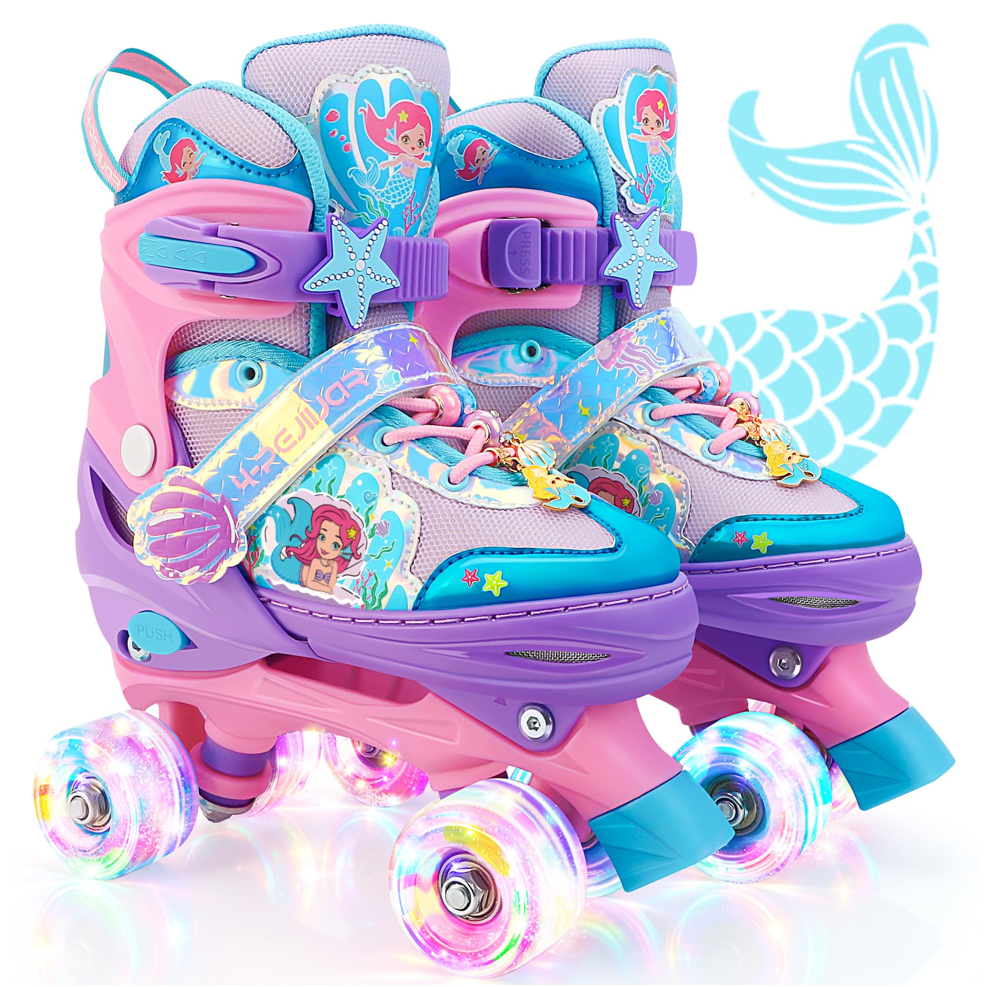 Unicorn Rainbow Kids Roller Skates for Girls Boys Toddler Ages 3-12, Adjustable Beginner Profession Kids Quad Skates, Children's Rollerskates for Birthday Xmas Gifts
