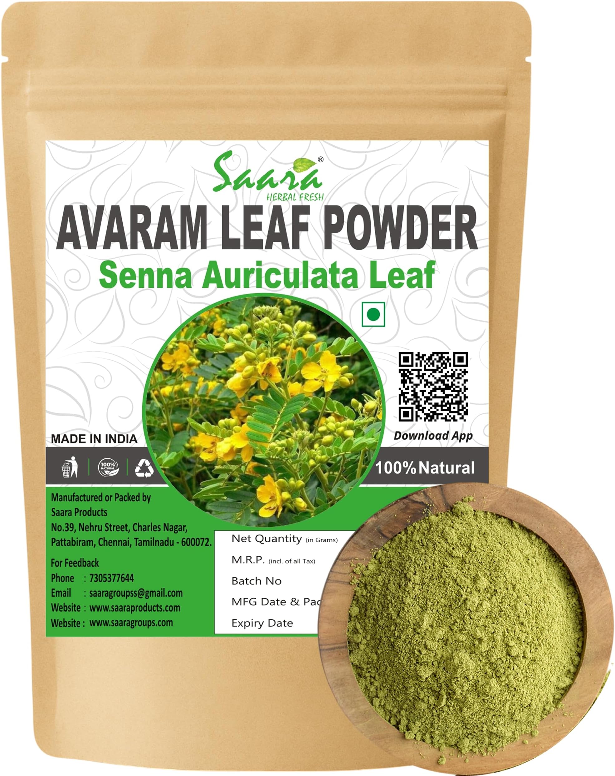 HERBAL FRESH Avarampoo Leaves,Tangedu,Tarwar,Avaram, Senna Auriculata,Avrampoo leaf Powder, 100g (Pack of 1 X 100g)