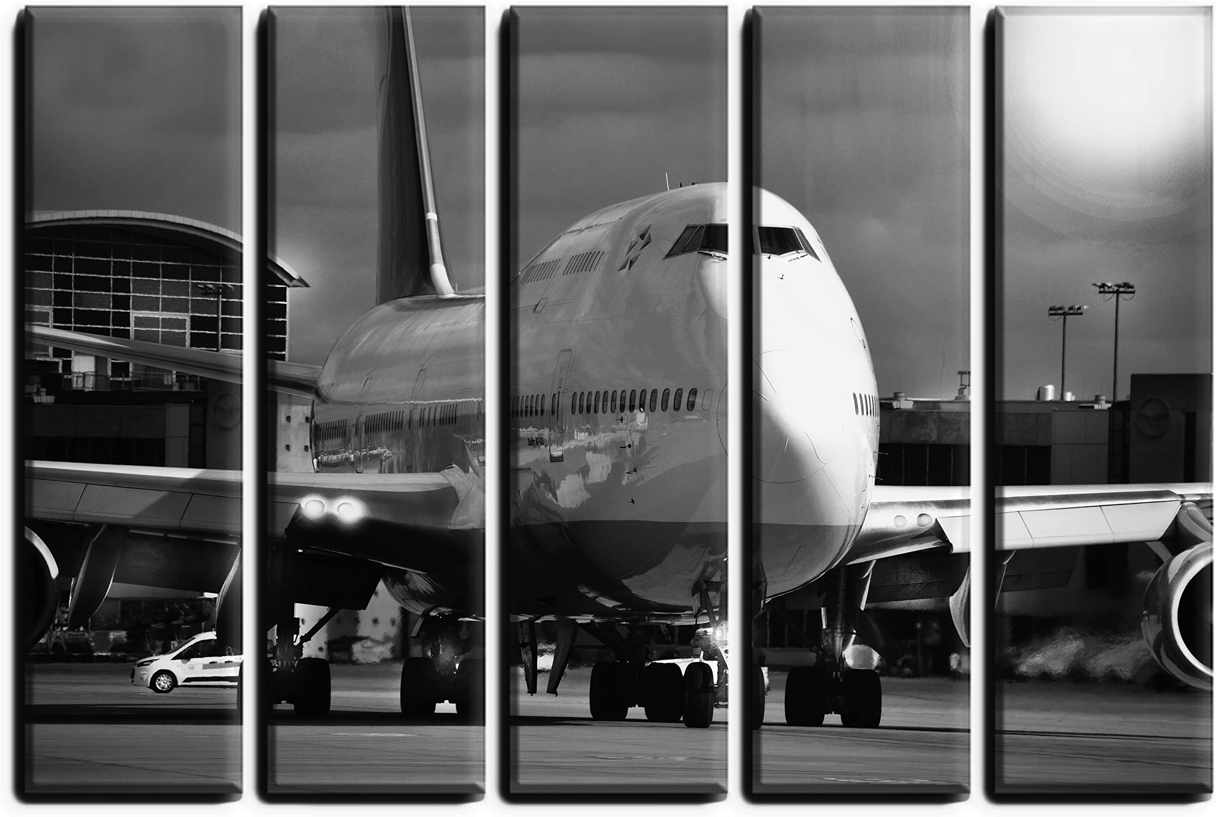 Big 5 Piece Jumbo Jet Boeing-748 Wall Art Decor Picture Painting Poster Print on Canvas Panels Pieces - Aviation Theme Wall Decoration Set - Plane Wall Picture for Living Room Nursary 35 by 55 in