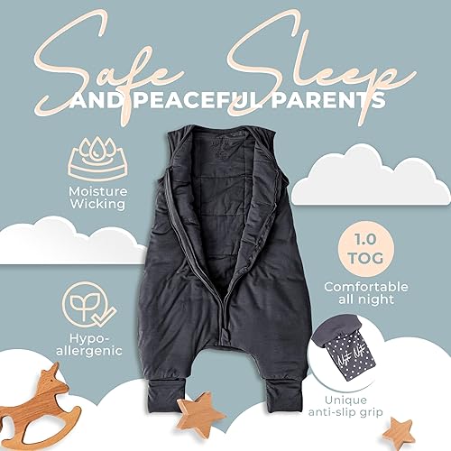 Miniatura 2 de Nyte Nyte Baby Saco de dormir de bambú gris con pies de 12 a 18 meses, saco de dormir para niños pequeños para caminar temprano, manta portátil para