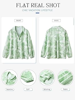 OHGA♡WHIPRU BLOUSE ZXZY Women's Hawaiian Shirts Long Sleeve Tropical Tops
