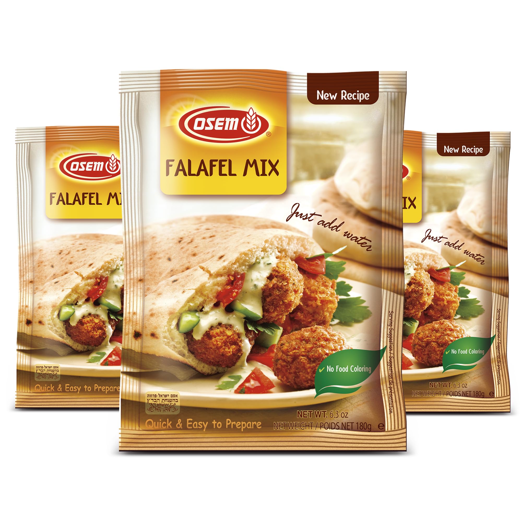 Osem Falafel Mix - Fast & Easy Mix for Falafel Balls or Burgers, Chickpea Flour and Seasoning, Use for Wraps or Salad, Just Add Water - 6.3 oz Bag (Pack of 3)