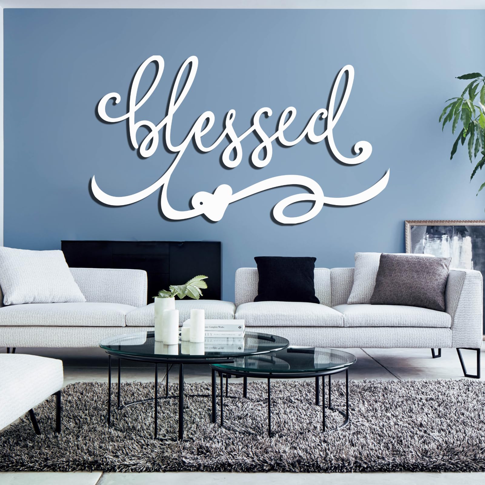 Metall-Wanddeko hängende Wandskulpturen Gesegnet“ Monogramm Liebe“ Schlafzimmer Zuhause Weiß 41 x 23 Zoll (105 x 59cm)