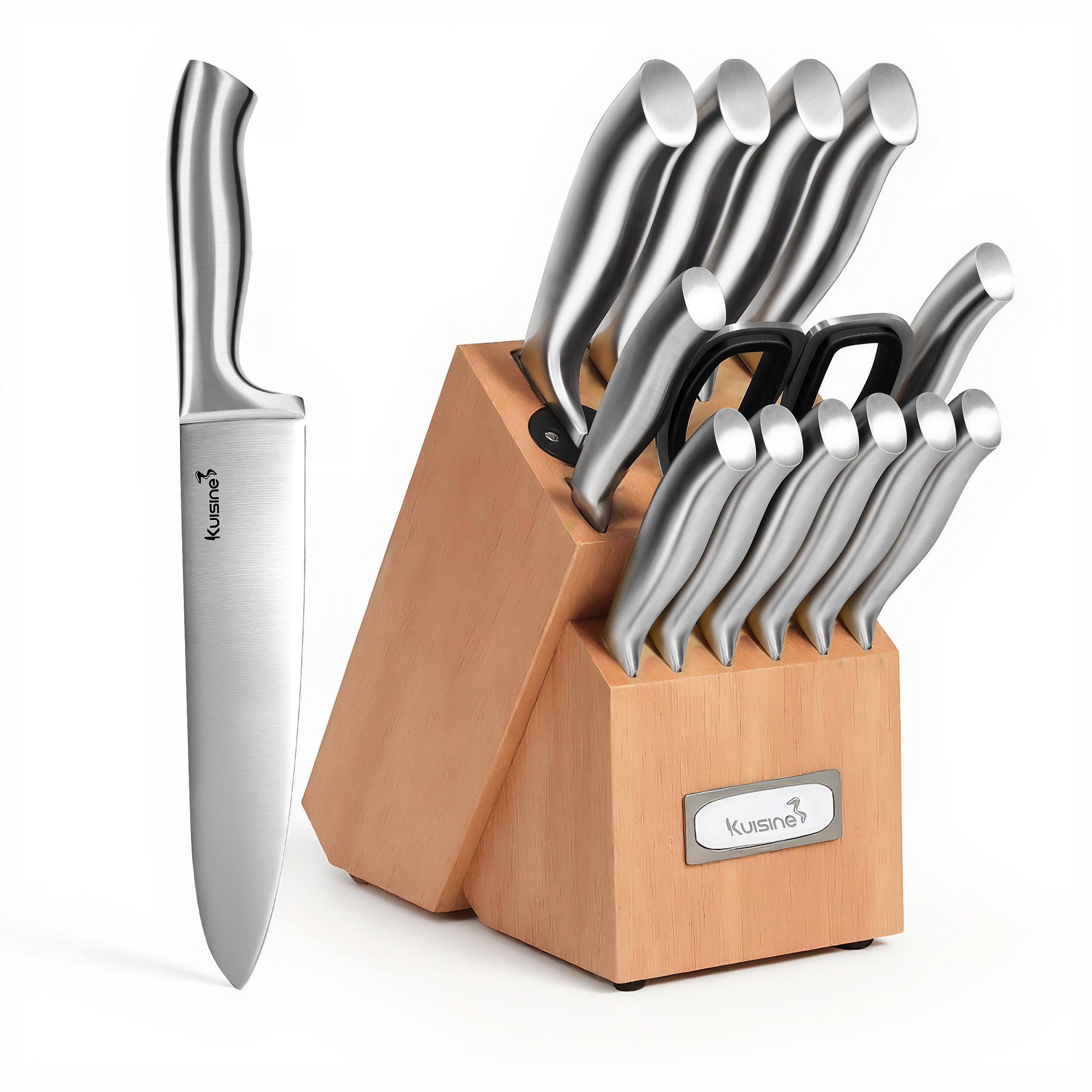 KUISINE Upgraded Sharp Chef Knife Set,High Carbon Stainless Steel Ergonomic Rivet Handle,Knife Block Set with Built-in Sharpener(Acacia Ivory Pro,15PCS) — Amazon image 13