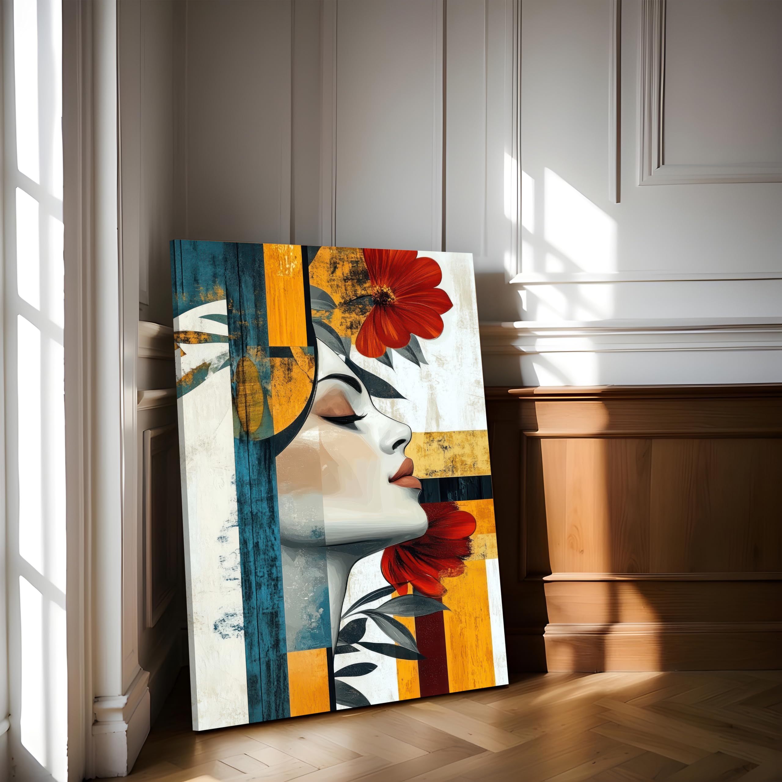 Abstract Geometric Canvas Painting - Beige, 23x35 Inch -24 Abstract Geometric Canvas Painting - Beige, 23x35 Inch -24