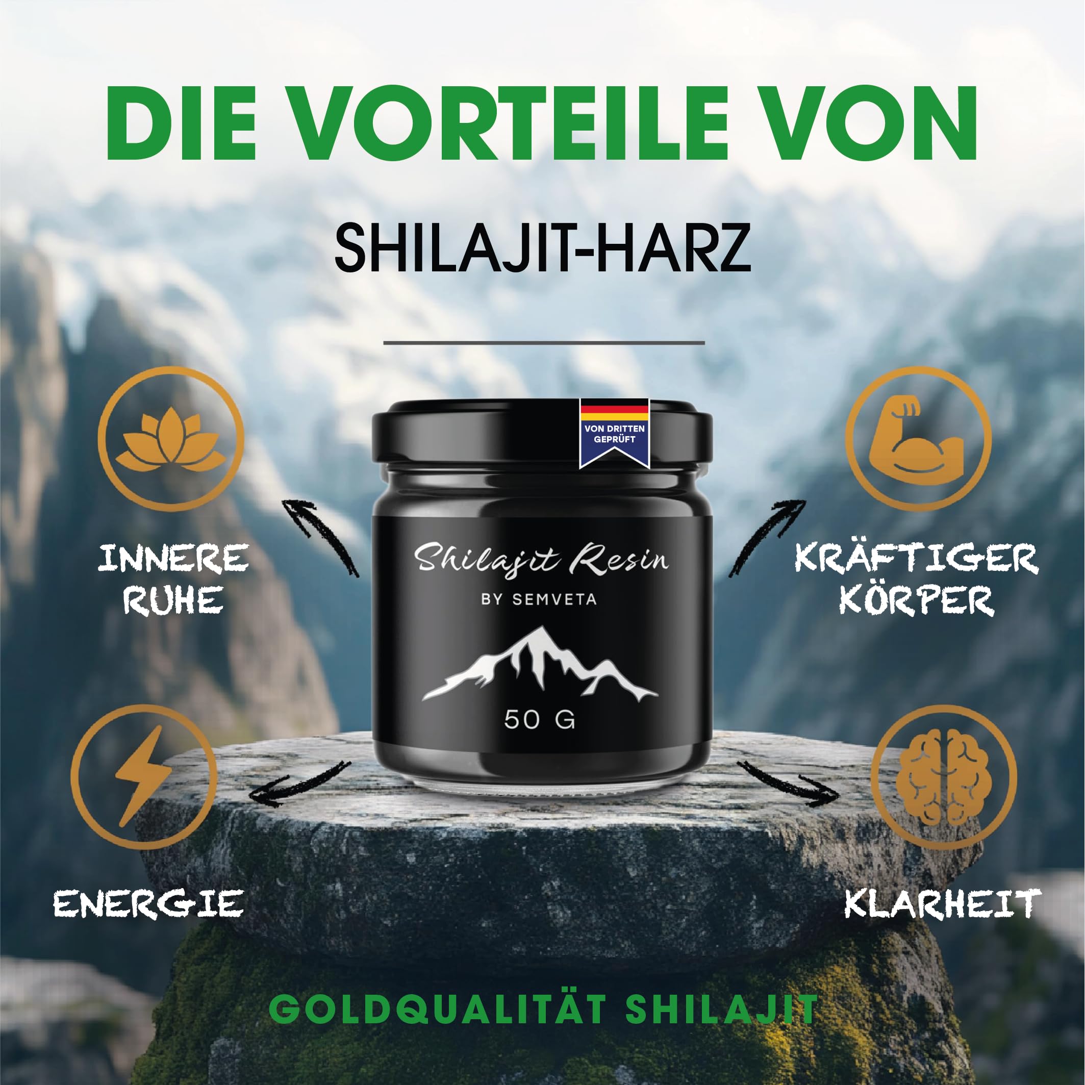 Semveta Original Altai Shilajit - 50g Hochwertiges Harz, 87+ Mineralien, Fulvinsäure - Schwermetallgeprüft & Kaltwassergefiltert - Natürlich - Für Vitalität, Klarheit & Immunsystem - 4 Monate Vorrat