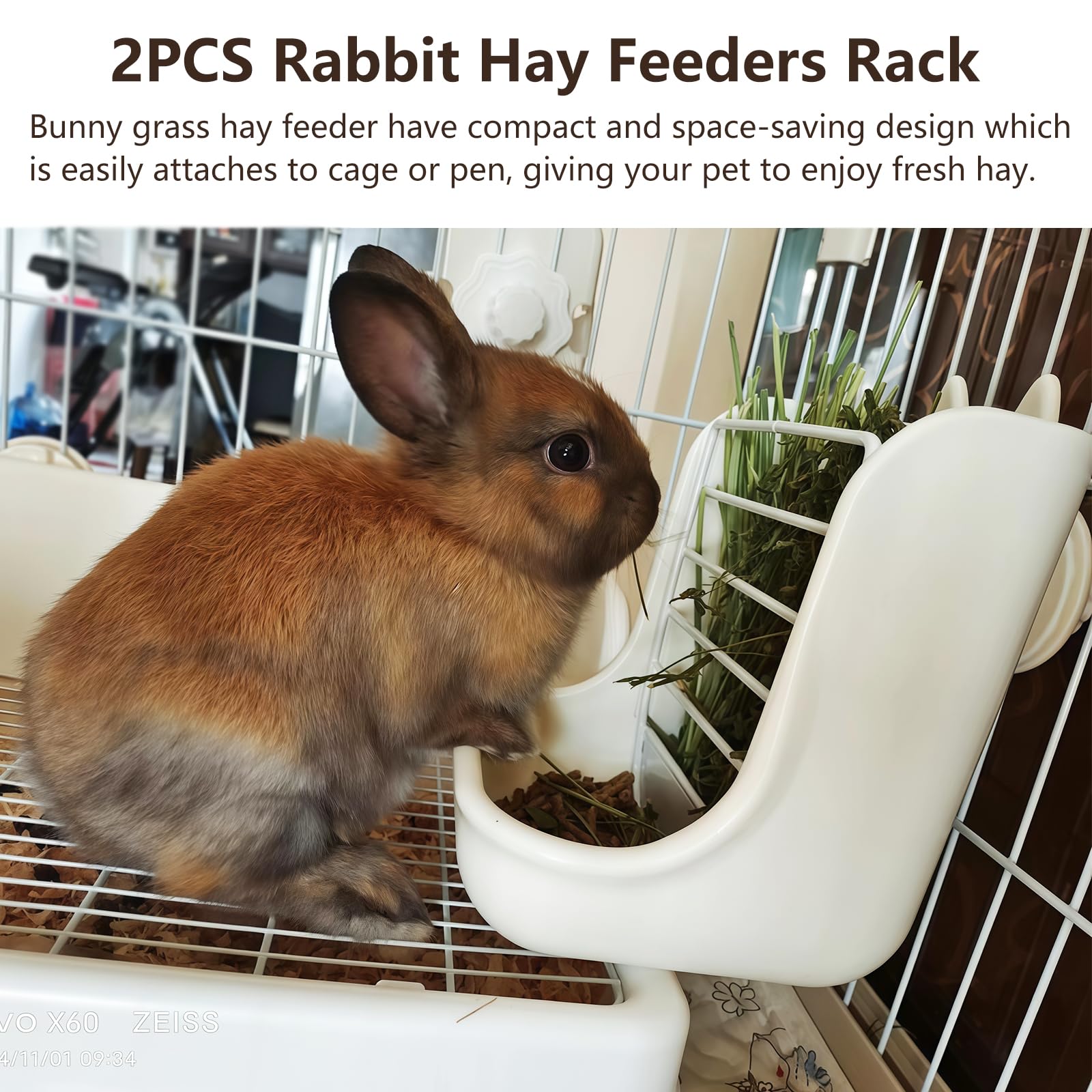2PCS Rabbit Hay Feeders Rack 2 in 1 Guinea Pig Food Feeder Indoor Feeder for Rabbit Bunny Chinchilla Hamster (Blue+White) - image 3