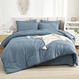 Litanika Comforter King Size Set Grayish Blue - 7 Pieces Bed in a Bag King Bedding Comforter Sets, Plain Lightweight Bed Set with Comforter, Sheets, Pillowcases & Shams