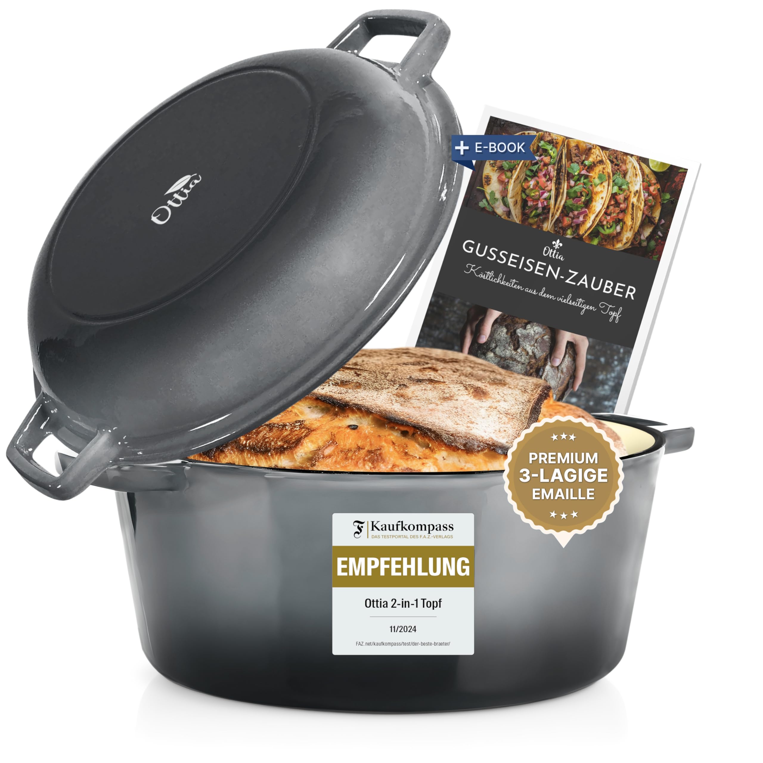 Overmont Cocotte en Fonte Émaillée - 28 cm Casserole Antiadhésive Avec Couvercle et Maniques en Coton - Batterie de Cuisine Robuste pour Braiser Ragoûts Rôtir Pain - Gris ardoise Overmont Cocotte en Fonte Émaillée - 28 cm Casserole Antiadhésive Avec Couvercle et Maniques en Coton - Batterie de Cuisine Robuste pour Braiser Ragoûts Rôtir Pain - Gris ardoise