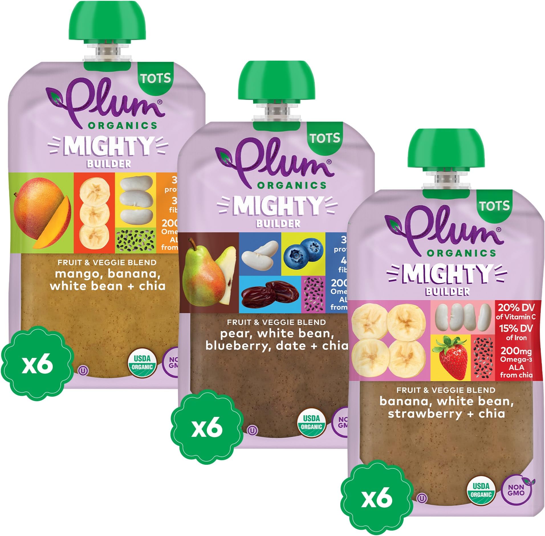 12+ Months Organic Baby Food Variety Pack - 3 Flavors - Non-GMO - Fruit & Veggie Blends On-The-Go Pouches for Baby and Toddler Meals - Quality Tested Ingredients - 4 oz (Pack Of 18)