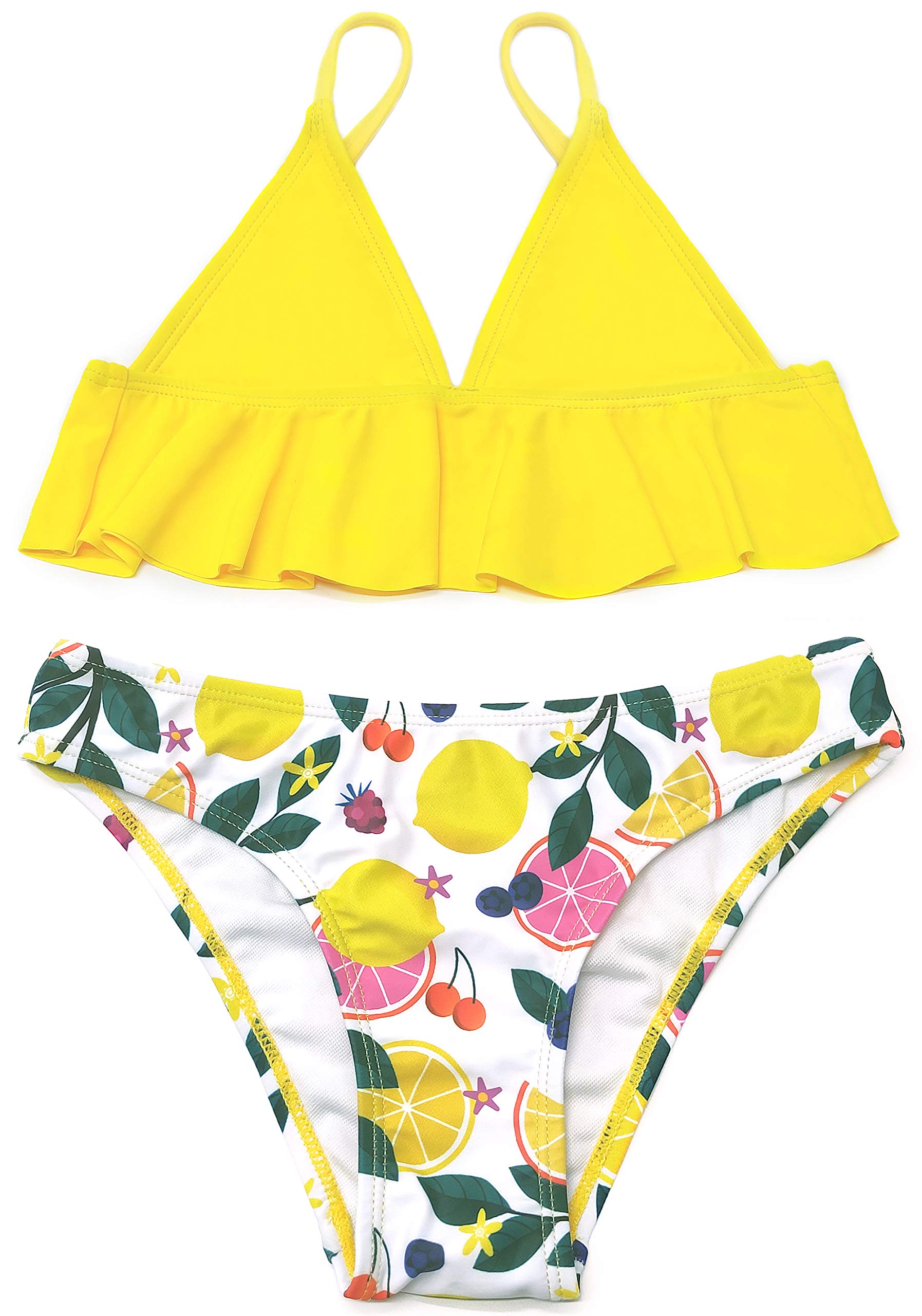 SHEKINI Trajes De Baño De Dos Piezas para Niñas Bandeau Volantes Estampado Flores Cintura Baja Bikini Bottoms Playa Bikini por Niña de 6 a 14 años