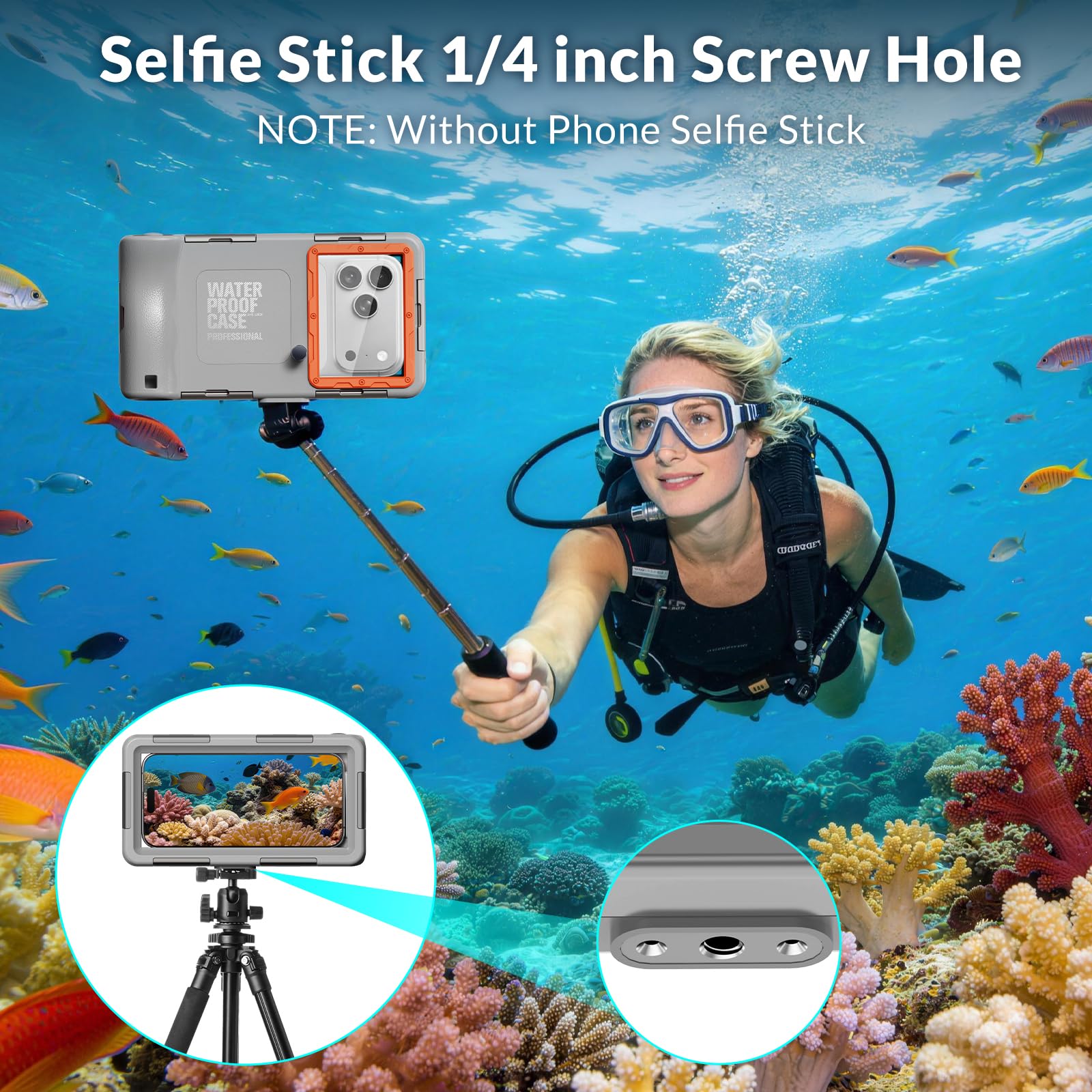 2025 - Funda para teléfono de buceo subacuático para teléfono 17/16/15/14/13/12Pro Max/Galaxy S25/S24/S23. (15 m), funda impermeable profesional de buceo submarino para video fotográfico (gris)
