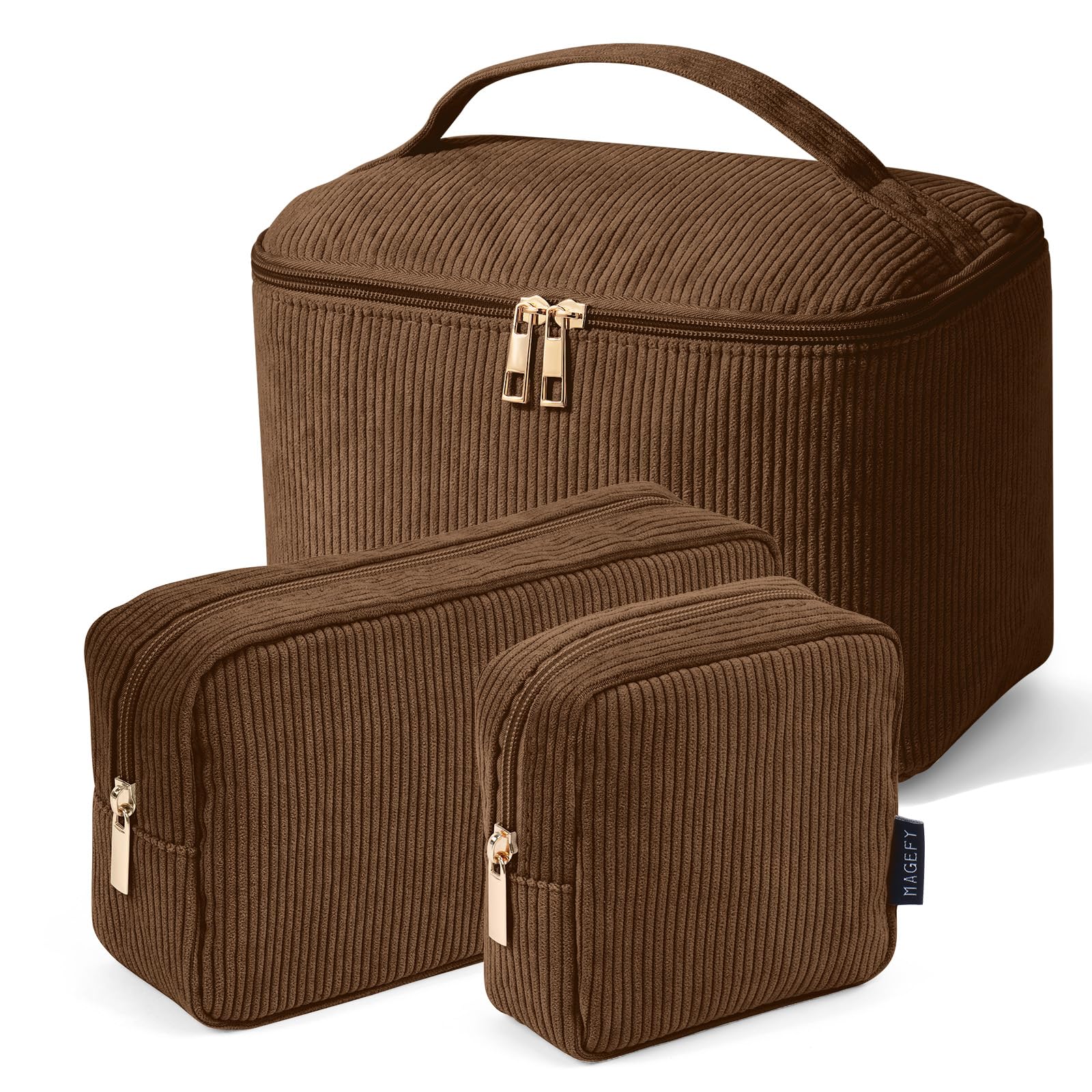 MAGEFY Kosmetiktasche Kleine Make up Tasche für Handtasche, Cord Schminktasche Damen mit Fächern Reise Makeup Tasche für Frauen