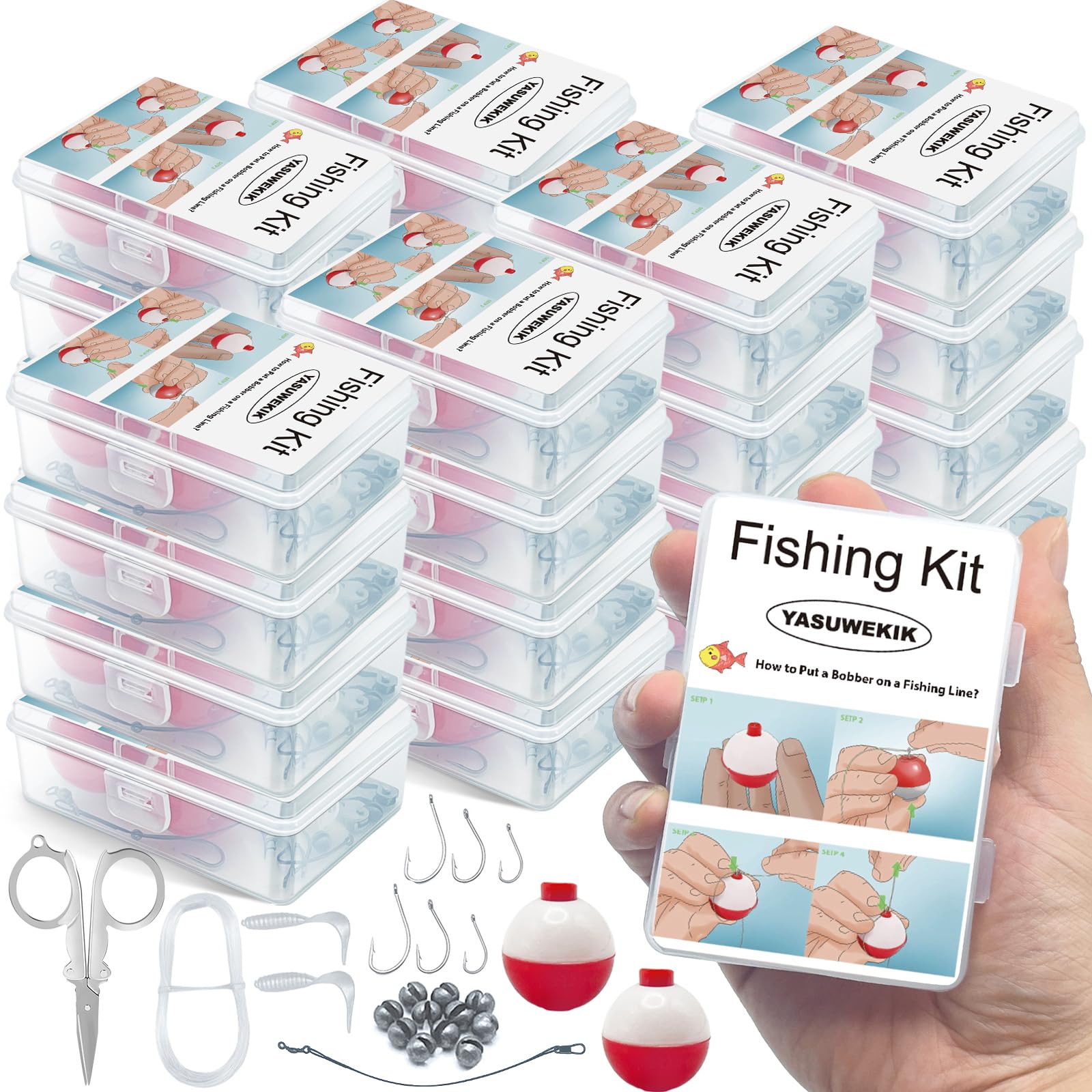 24 Pack Mini Fishing Kits Bulk Small Emergency Survival Fishing Kits Outdoor Compact Fishing Tackle Kits with Case for Beginner Christmas Shoebox Fillers for Fishing Party Favors