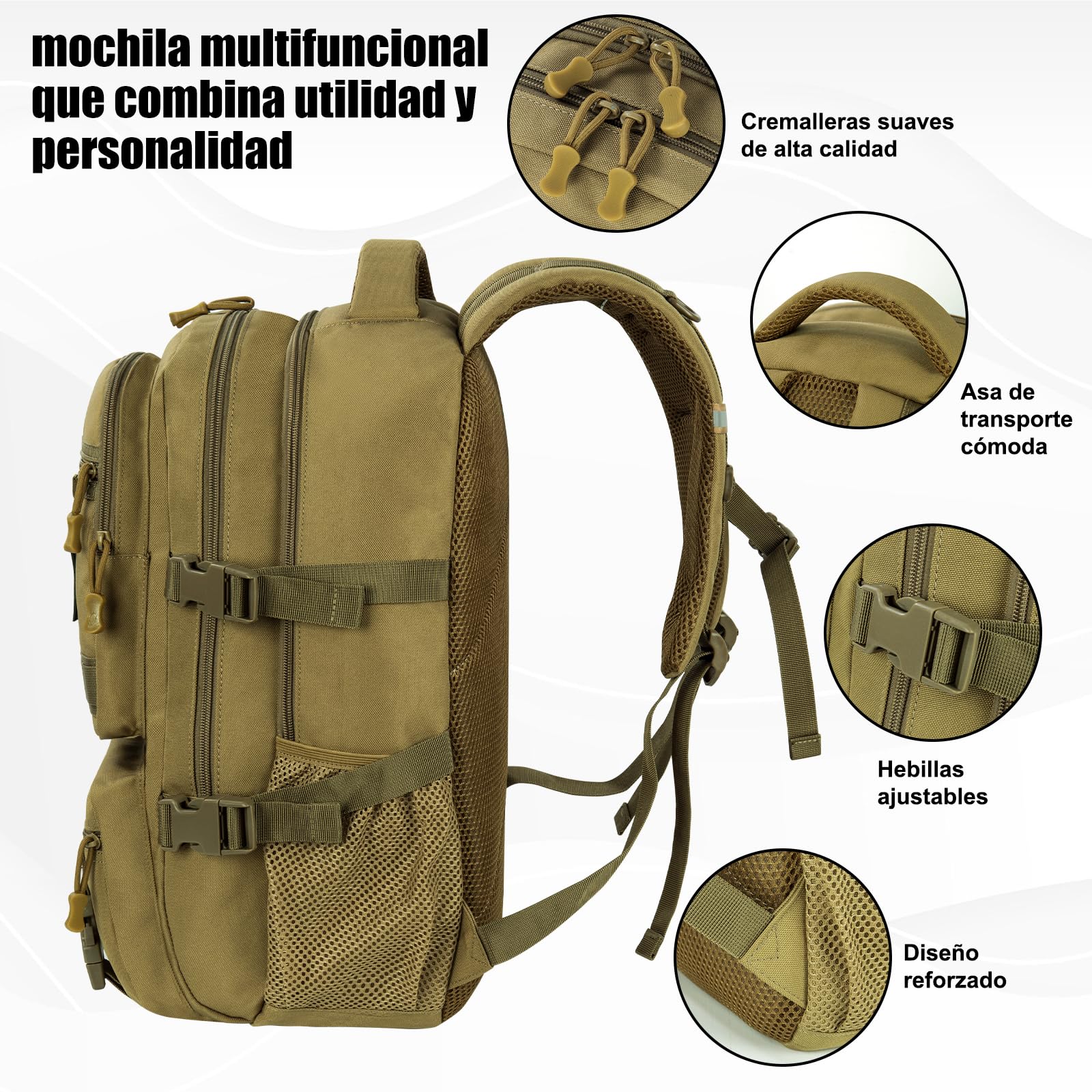 Mochila escolar para adolescentes y jóvenes, 40 l, táctica para hombre, grande, 17,3 pulgadas, mochila escolar, mochila ergonómica, mochila escolar, mochila escolar para viajes, escuela