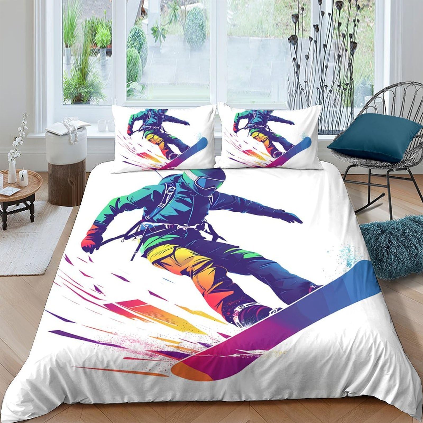 Ctjqhvkz Style-1 3D Printed Snowboarder Fitted Sheet Microfiber Colourful Athlete Bed Cover For Bedroom Guest Room Dorm Stylish Decor Single（135X200cm）