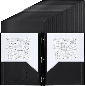 Lincia 100 Pcs Plastic Folders with Pockets and Prong Folders with Prongs 2 Pockets for Office, School for Students, Teachers, Office WorkersBlack