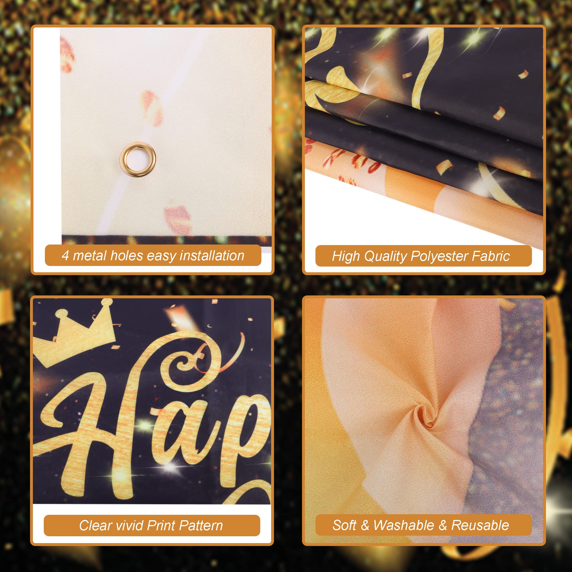 Geburtstags-Hintergrund Banner 180x110 Cm | Happy Birthday Dekoration Mit Band | Für Foto-Booth, Party-Deko