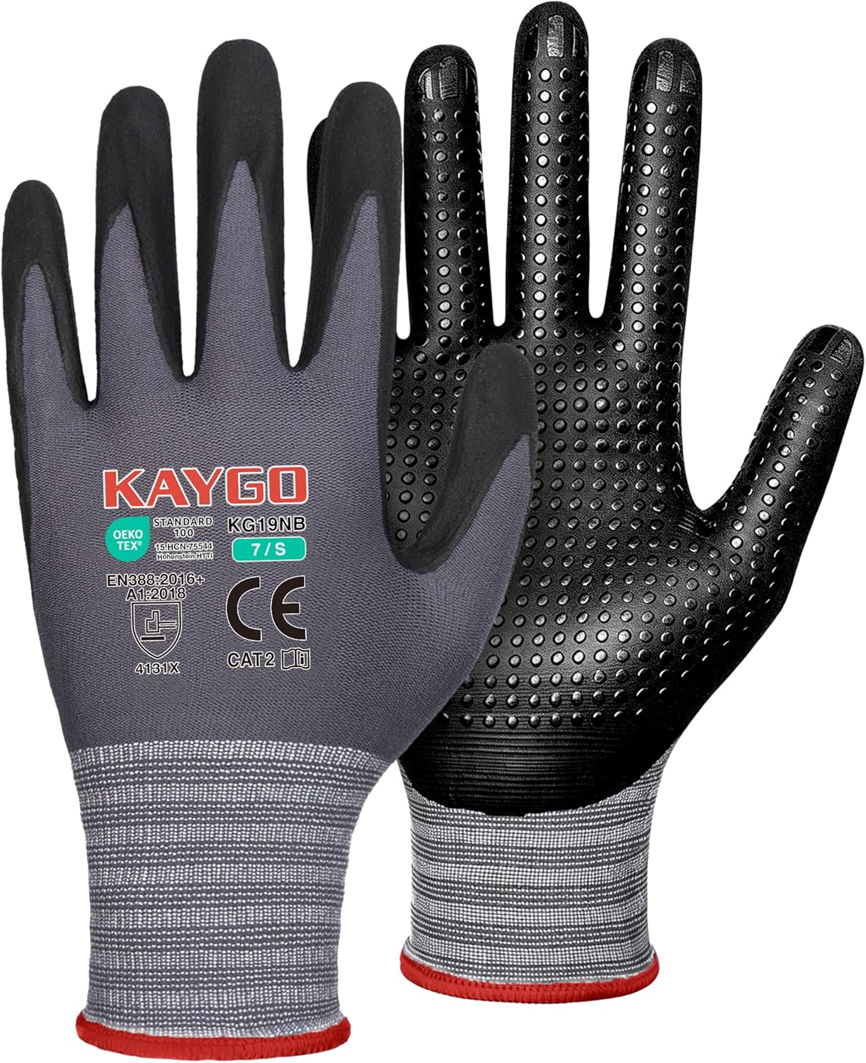 KAYGO MicroFoam Nitrile Coated Work Gloves, 12 Pairs KG19N Seamless Knit Nylon, Micro Dots for Enhanced Grip, Breathable and Durable, Ideal for Automotive, General Assembly, Painting, Gray, M