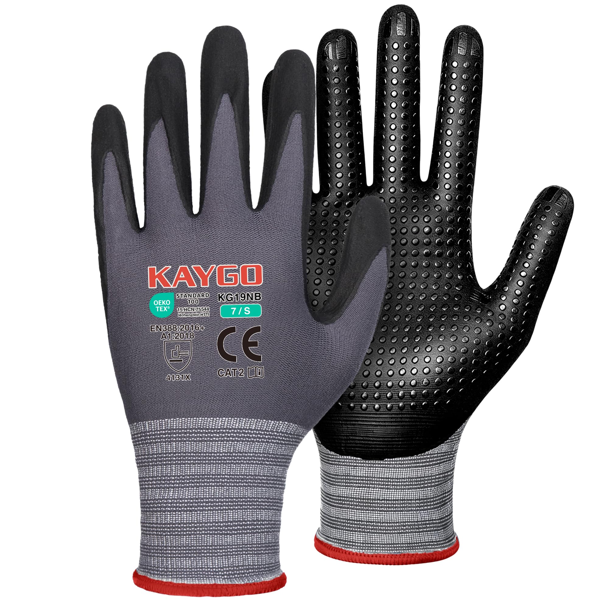 KAYGO Work Gloves MicroFoam Nitrile Coated KG19NB, Seamless Knit Nylon Safety Work Gloves with Micro Dots on palm, Ideal for General Purpose,Automotive,Home Improvement,Painting(3, Small)