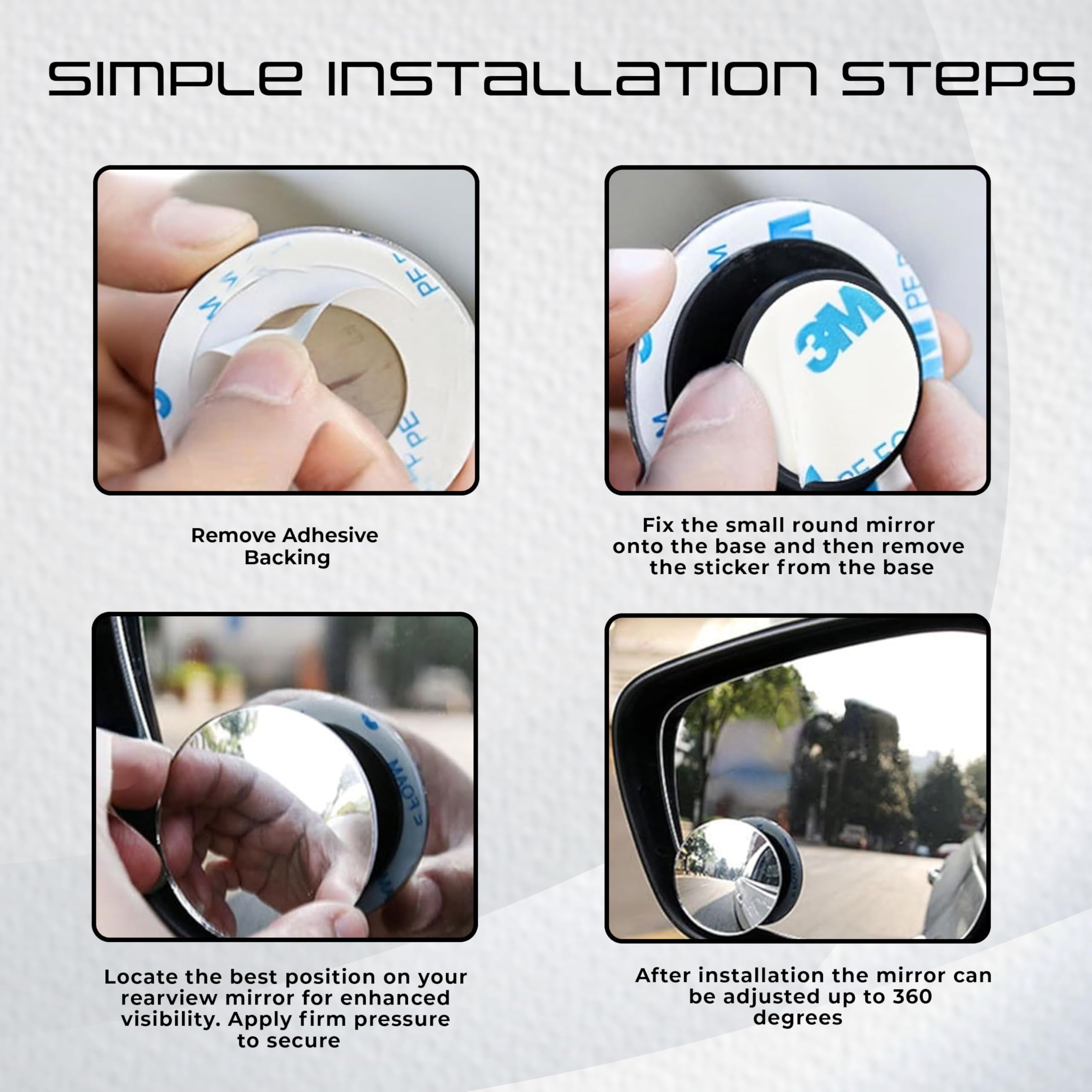 Robustt Blind Spot Mirror for Car (Pack of 10 Mirrors) | Rear View Convex Mirror with Adjustable Swivel Mount, Water-Resistant, Easy Installation, Universal Fit for Cars, SUVs, Trucks, and Bikes - Image 6 thumbnail