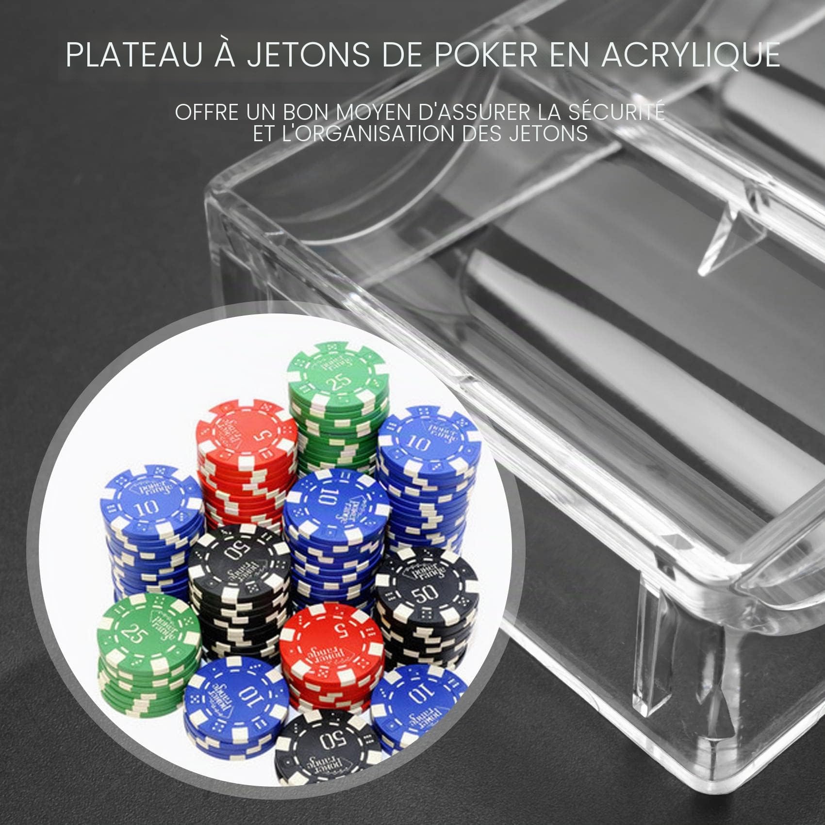 Lot de 10 supports de jetons de poker en acrylique pour 100 jetons ( couvercle)