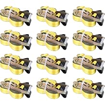 Products Ratchet Tie-Down Straps with Flat Hooks, 2" x 27 Ratchet Straps Yellow | 10,000 Lbs Breaking Strength | TieDown Ratchet Straps for Flatbed, Truck, Trailers Pickup 12 Pack