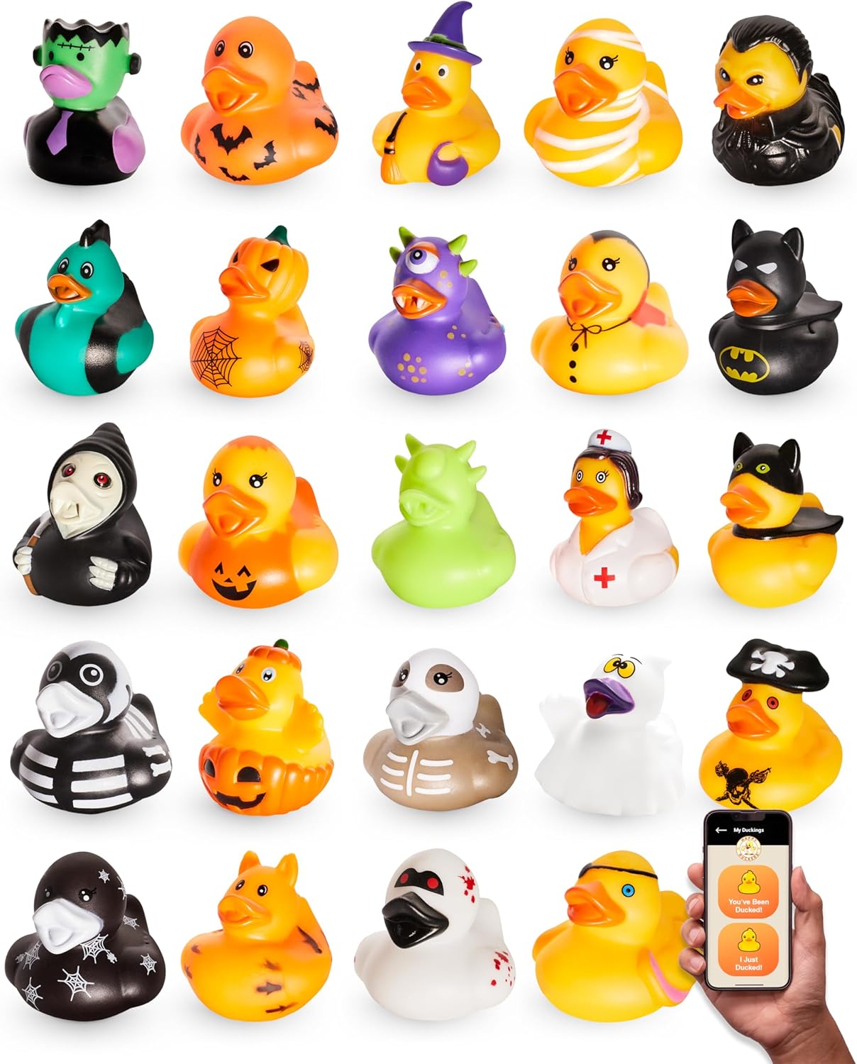 Jeep Ducks for Ducking (54 Pieces) - Halloween Ducks for Jeeps - 2" Halloween Themed Rubber Ducks Jeep Ducking - Plus Official Duck Duck Jeep Mobile App - Kid's Party Favor