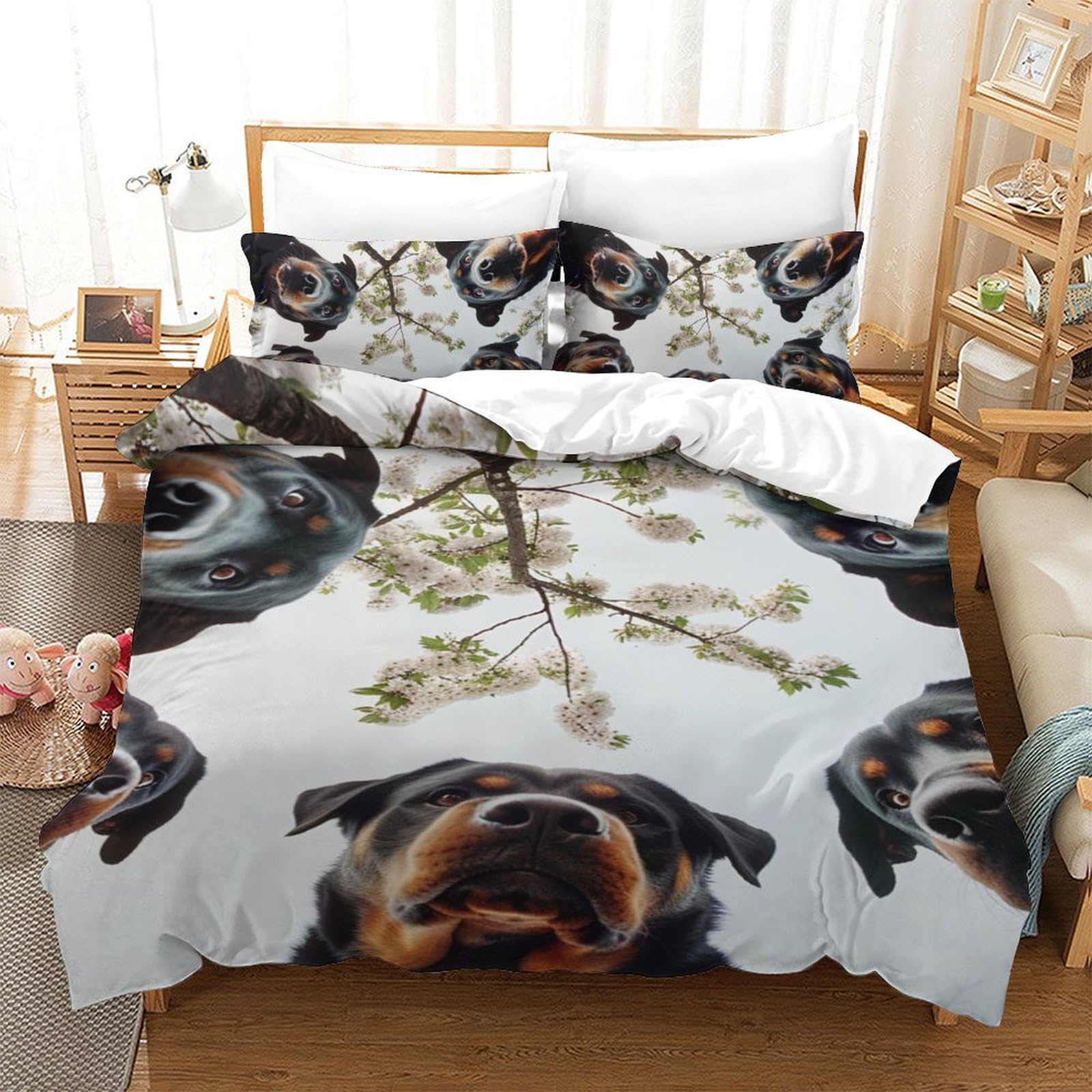 Housse de couette microfibre super douce et respirante 140x200 imprimé 3D chien Rowena 3 pièces