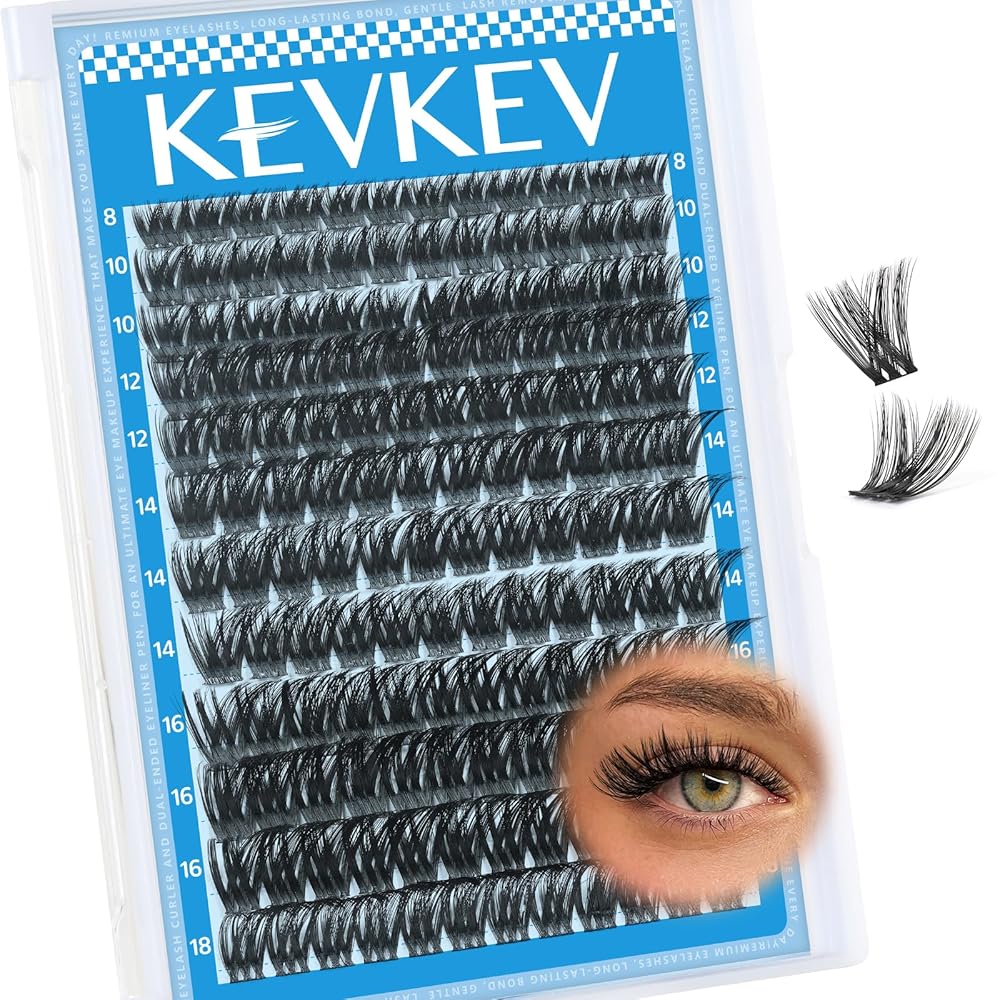 KEVKEV Lash Clusters 144 Pcs Eyelash Clusters Wispy Natural Cluster Eyelash Extension Thin Band & Soft Mix Length Lashes DIY Lash Extensions at Home Easy to Apply(Cirrus,8-18mix)