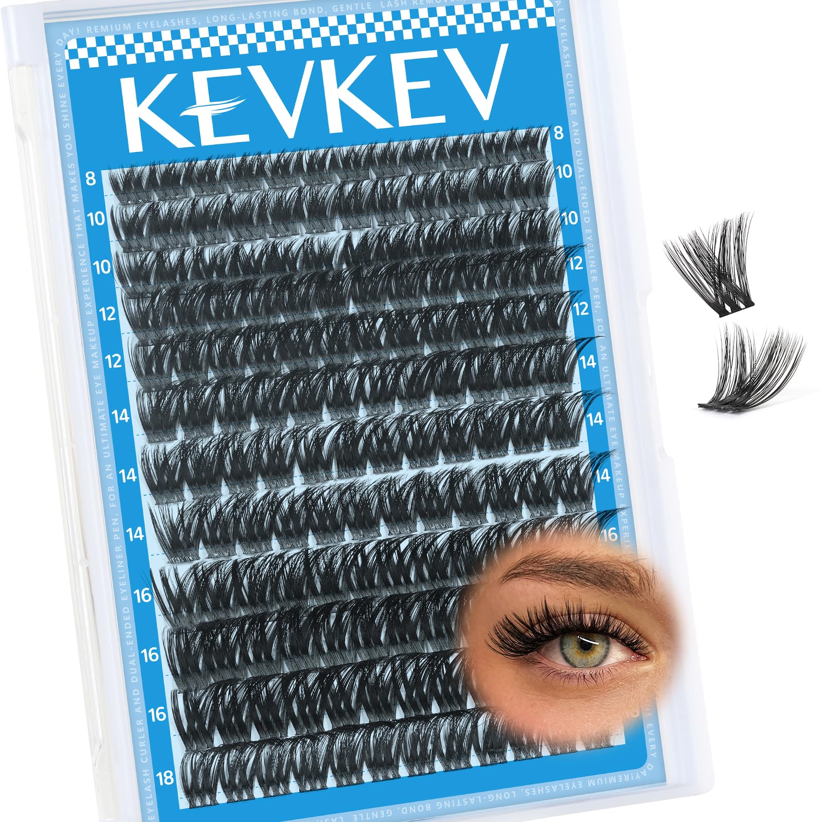 KEVKEV Lash Clusters 144 Pcs Eyelash Clusters Wispy Natural Cluster Eyelash Extension Thin Band & Soft Mix Length Lashes DIY Lash Extensions at Home Easy to Apply(Cirrus,8-18mix)