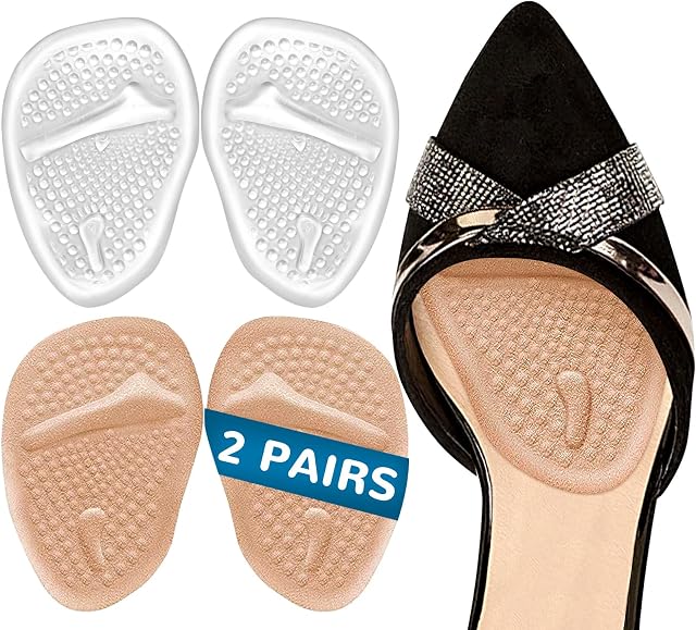 2 Pairs Anti-Slip High Heel Insoles for Women, Ball of Foot Cushion Pads, Metatarsal Pads, Party Feet, Pain Relief, Gel Insoles Insert Women for High Heels Prevent Blisters and Calluses fit All Shoes