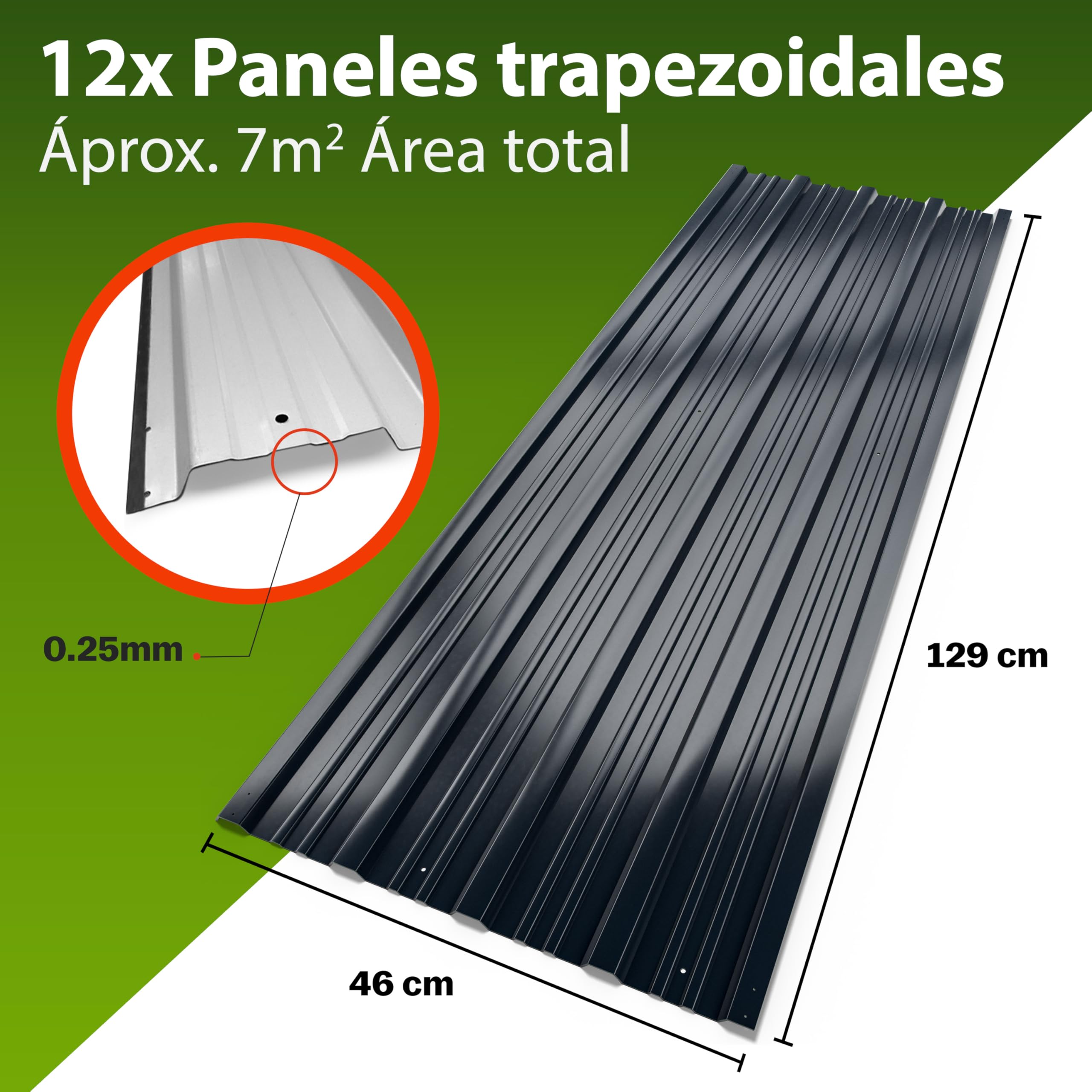 DEUBA® 12x Paneles para Tejado, Chapa Ondulada, Perfiladas Techo 7m², Placa Sandwich Perforada Galvanizadas, Cobertizo Garaje, Revestimiento Pared Caseta Exterior, 129x46cm, Construcción
